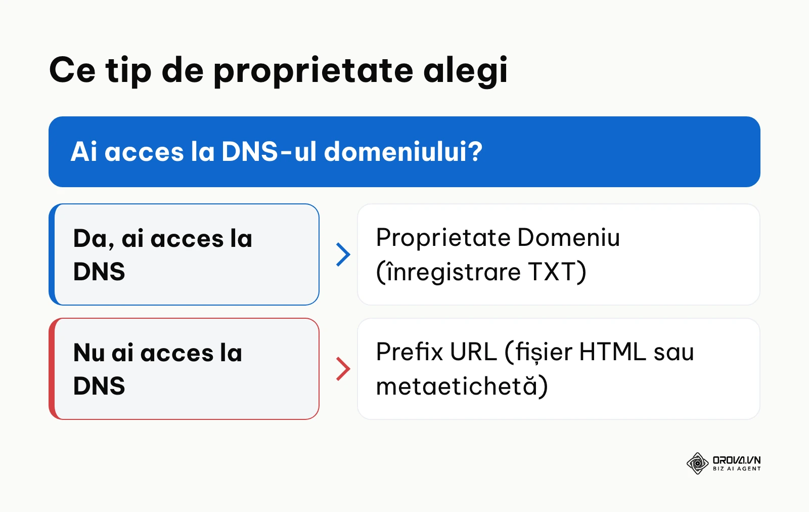 Arbore de decizie pentru alegerea tipului de proprietate în Search Console după accesul la DNS