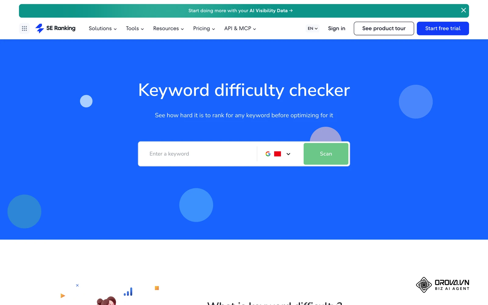 Keyword difficulty checker de SE Ranking, una de las herramientas comparadas en la tabla.