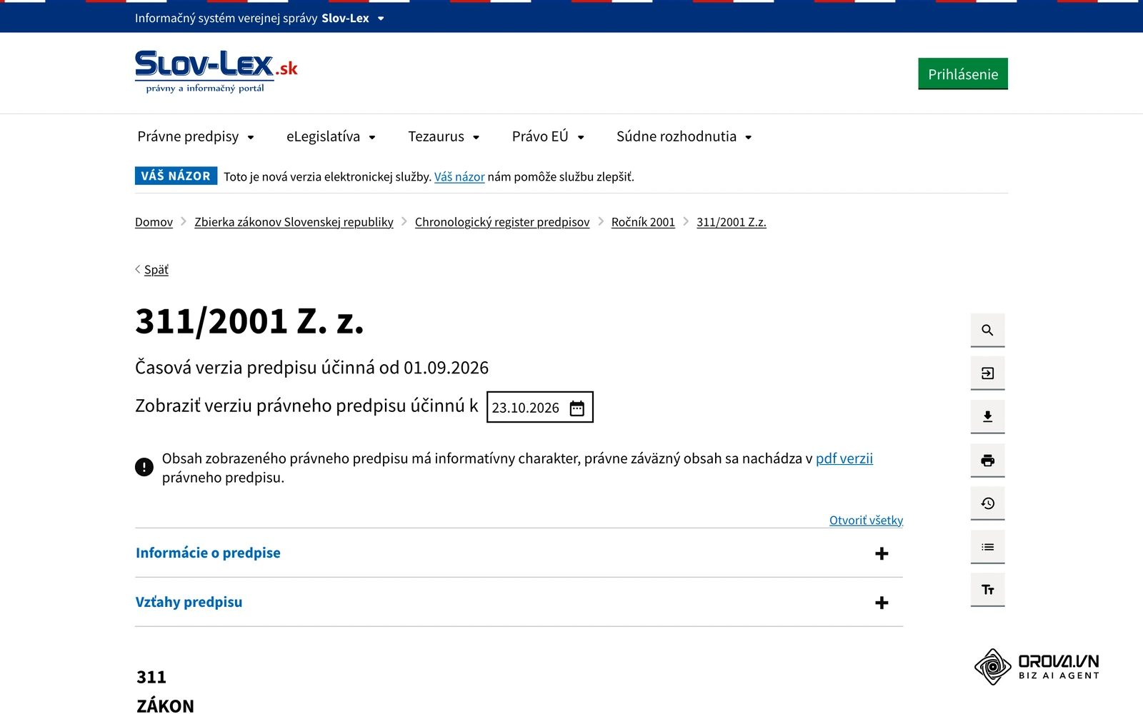 Zákonník práce (zákon č. 311/2001 Z. z.) v portáli Slov-Lex; domácku prácu a teleprácu upravuje § 52.