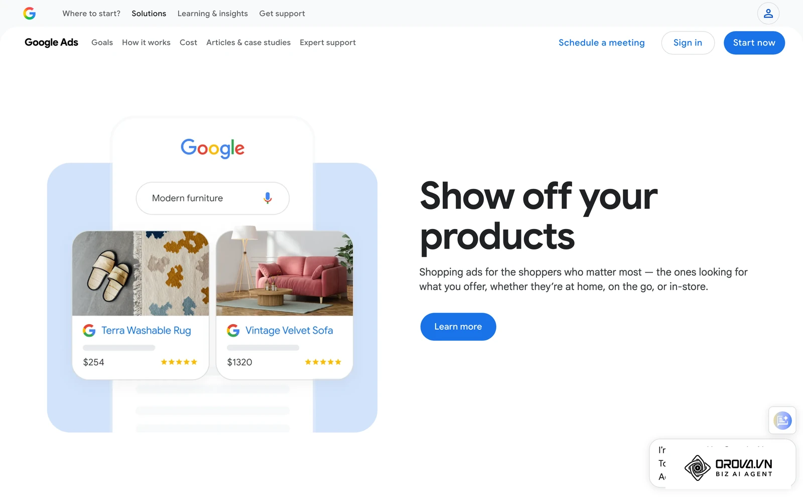 Google's official Shopping ads page, which introduces the product-listing format.