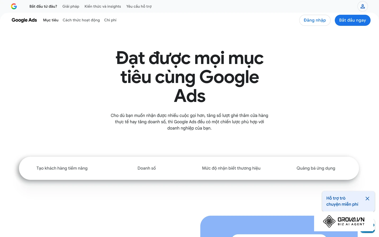 Trang giới thiệu các mục tiêu chiến dịch trong Google Ads.