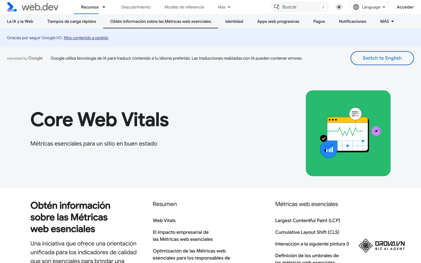 Guía técnica de web.dev dedicada al análisis y optimización de métricas de rendimiento Core Web Vitals.