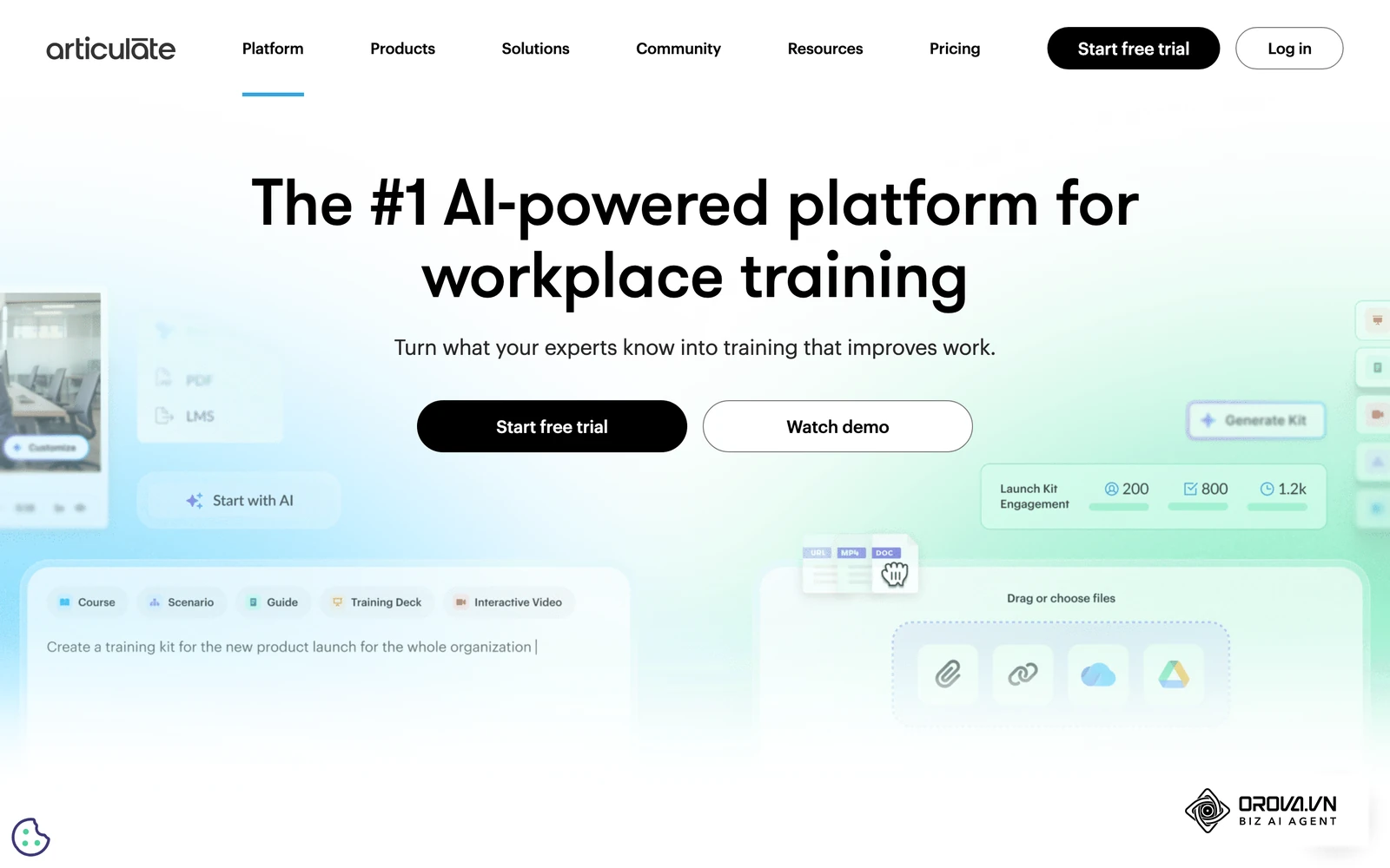The Articulate 360 product page outlines its course authoring suite.