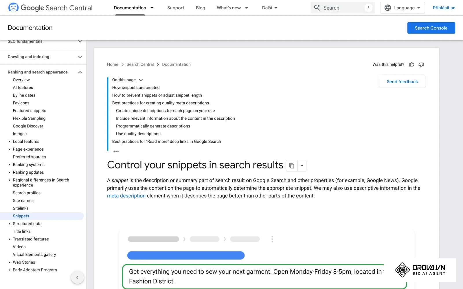 Dokumentace Google k úryvkům a meta popisu: odkud Google bere text úryvku pod titulkem.