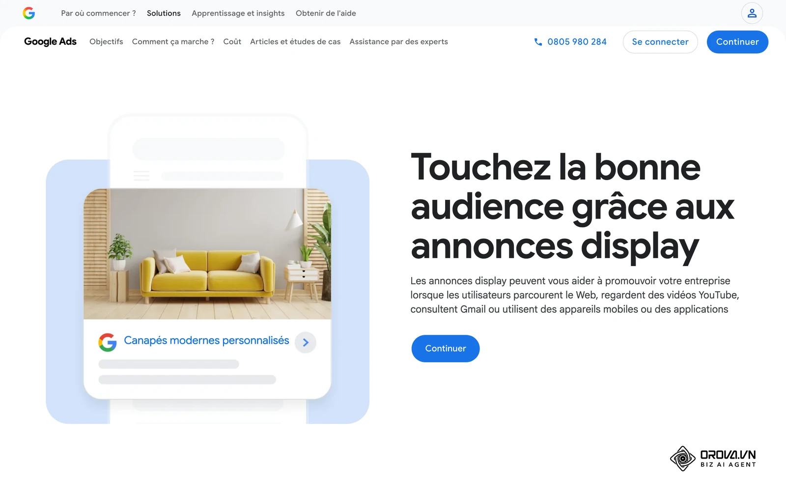 Page officielle Google Ads consacrée aux campagnes du Réseau Display, avec des exemples d'annonces display affichées sur des sites et des applications.