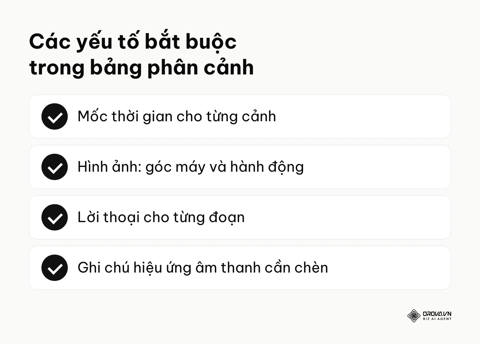 Checklist các thành phần cần có trong một bảng kịch bản phân cảnh