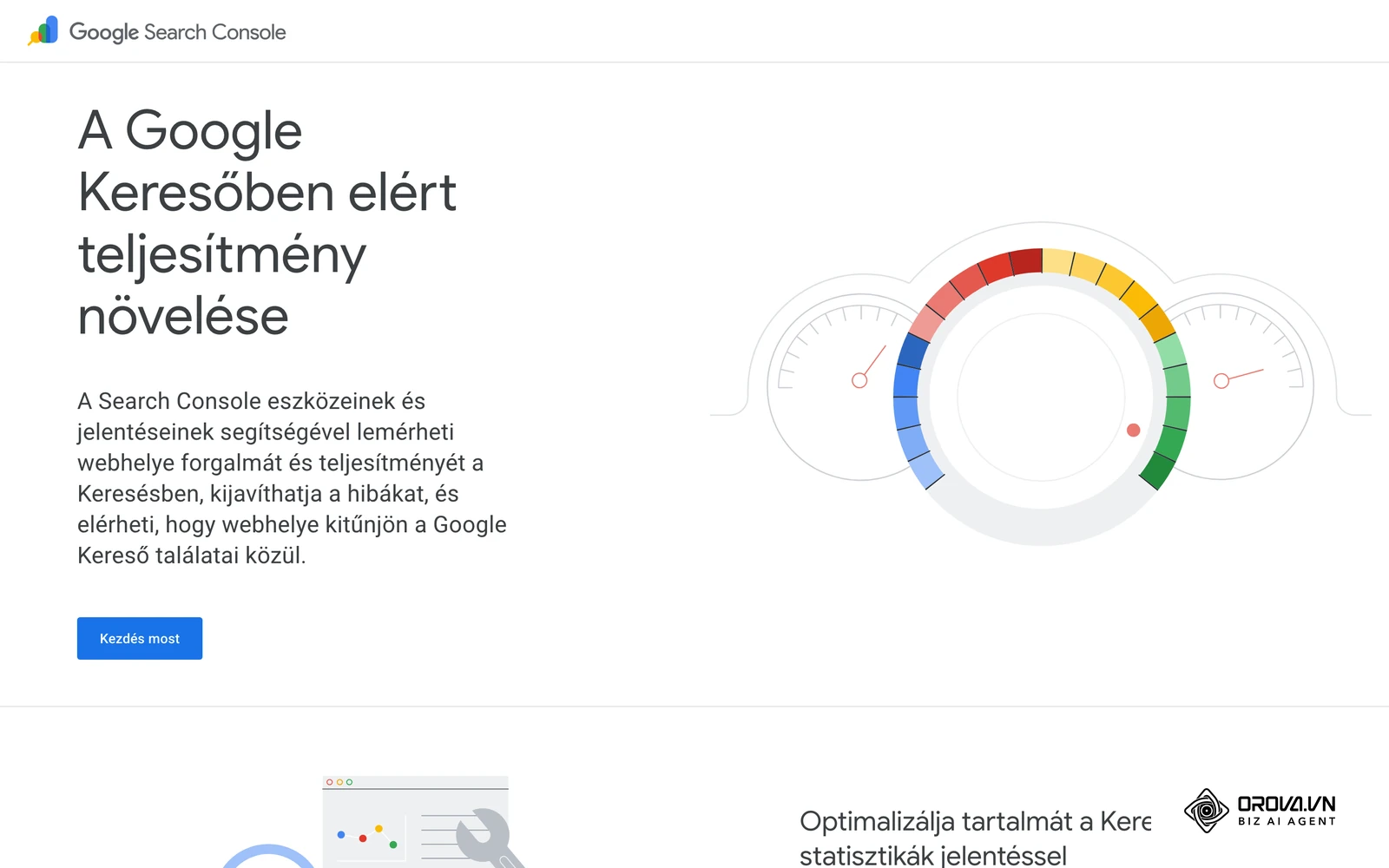 A Google Search Console hivatalos bemutatóoldala: itt éred el a Teljesítmény jelentést a kattintásokkal, megjelenésekkel és pozíciókkal.