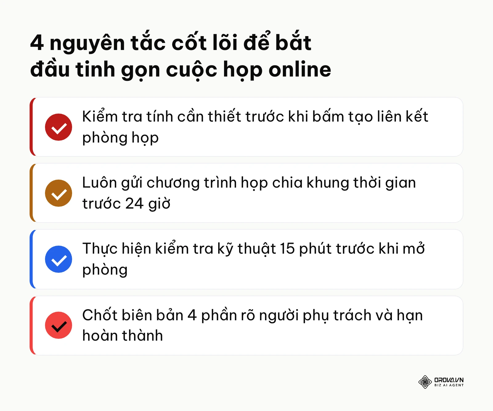 Tóm tắt 4 nguyên tắc cốt lõi giúp doanh nghiệp bắt đầu cải thiện chất lượng các cuộc họp online ngay hôm nay