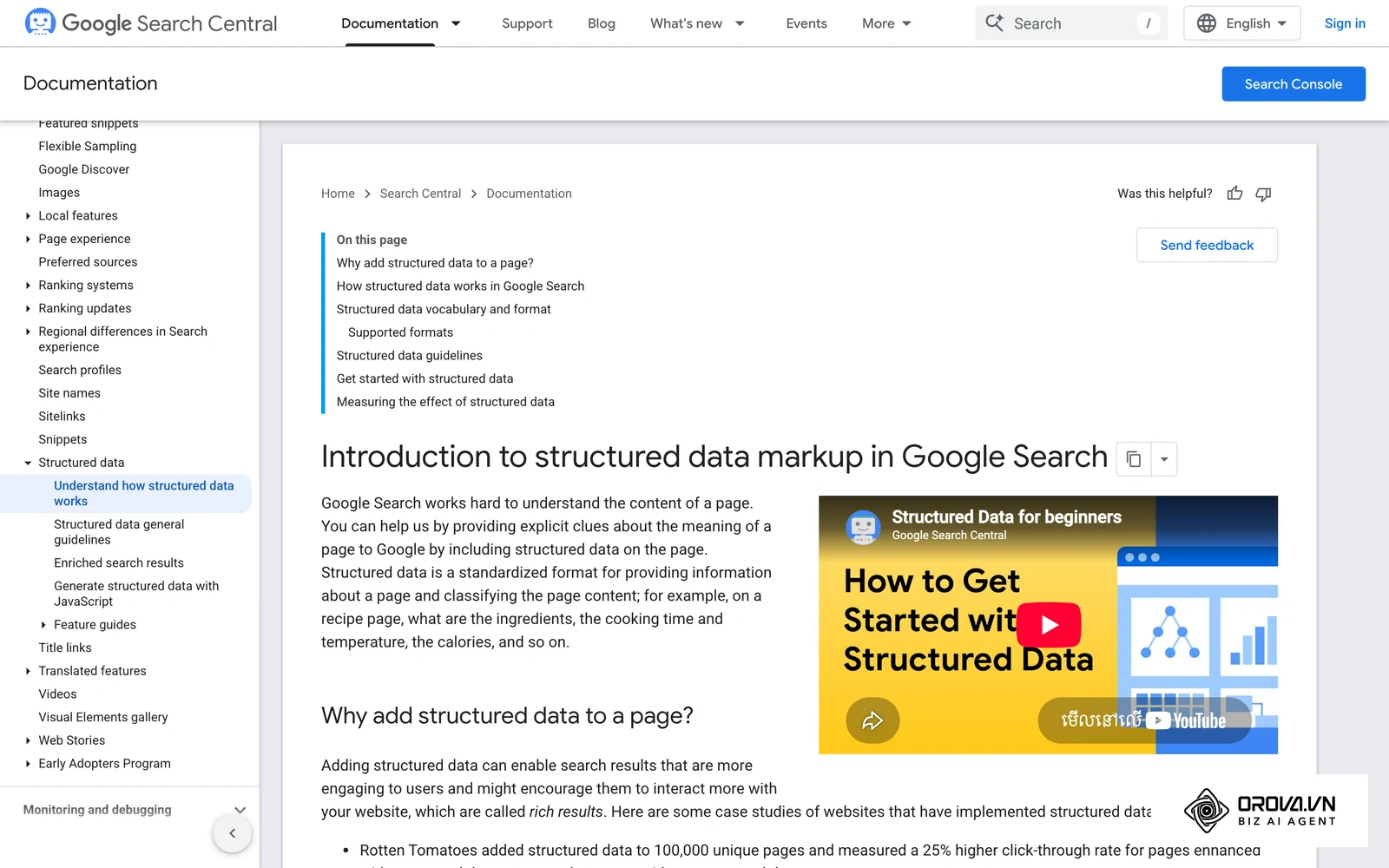 ទំព័រណែនាំ Structured Data ផ្លូវការរបស់ Google Search Central ដែលបង្ហាញពីរបៀបដែលទិន្នន័យរចនាសម្ព័ន្ធ JSON-LD ជួយ Google យល់ពីខ្លឹមសារទំព័រ។