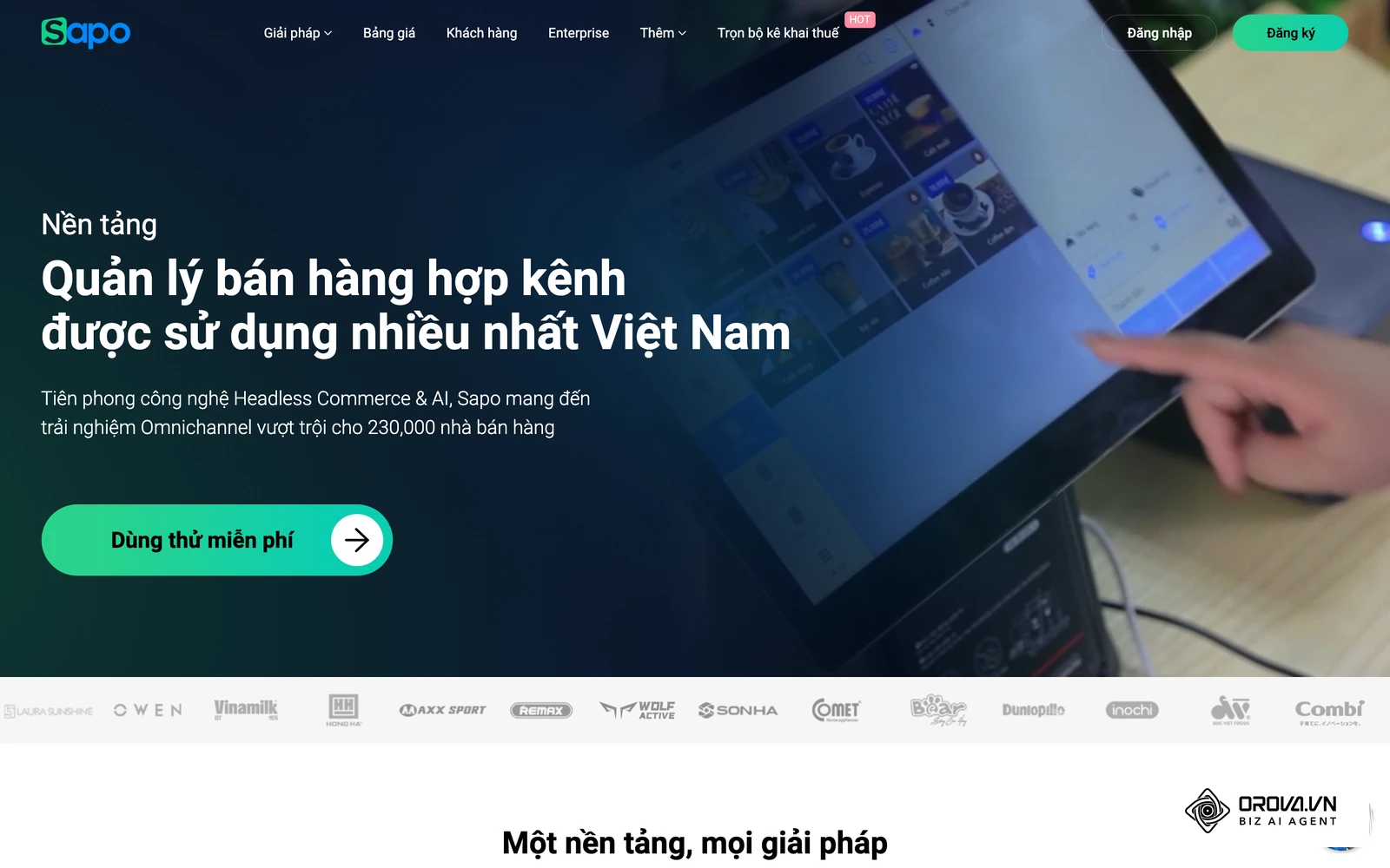Trang chủ Sapo, phần mềm bán hàng có hộp thư gộp và báo cáo.