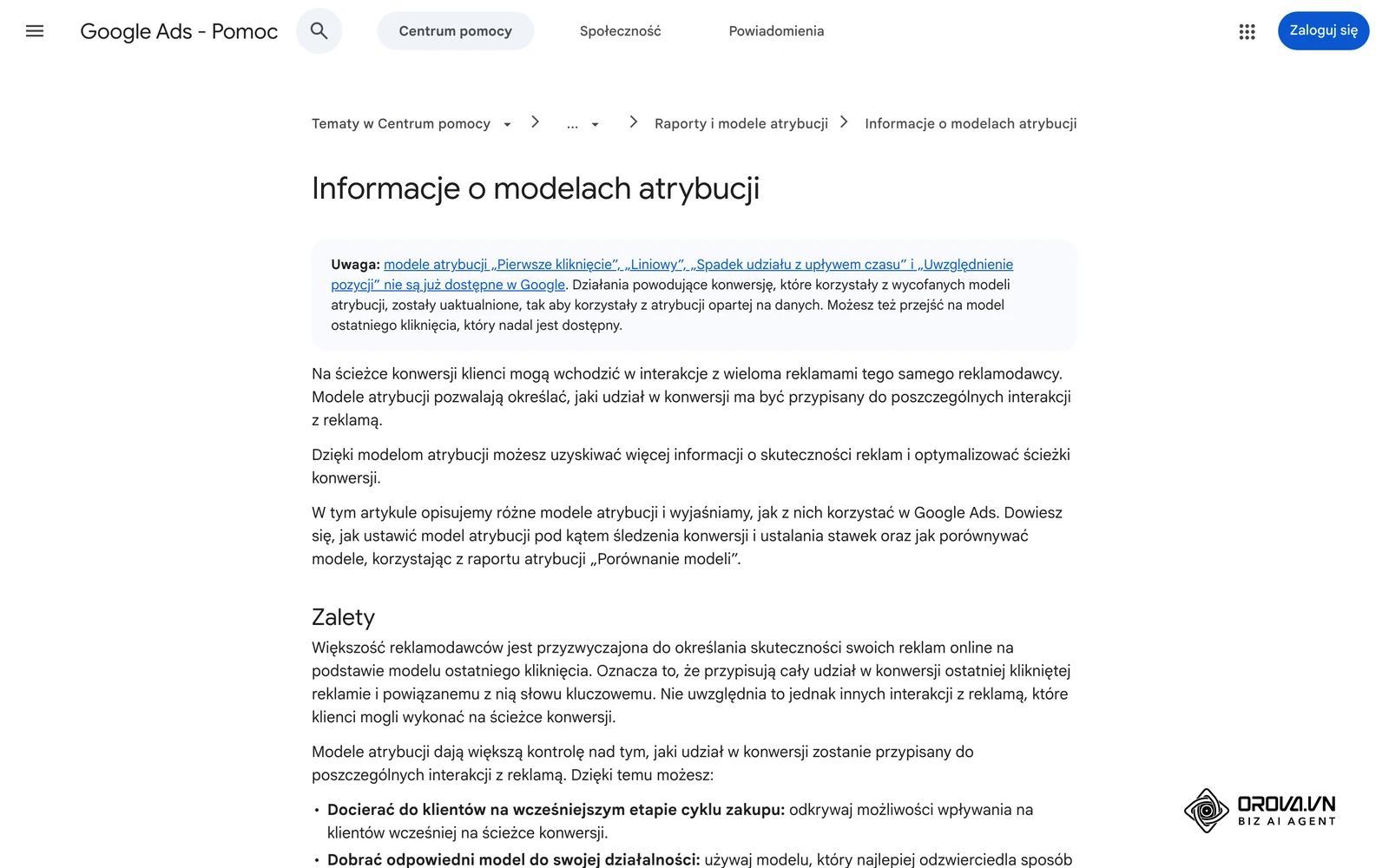 Centrum pomocy Google Ads (po polsku): modele atrybucji, w tym atrybucja oparta na danych.