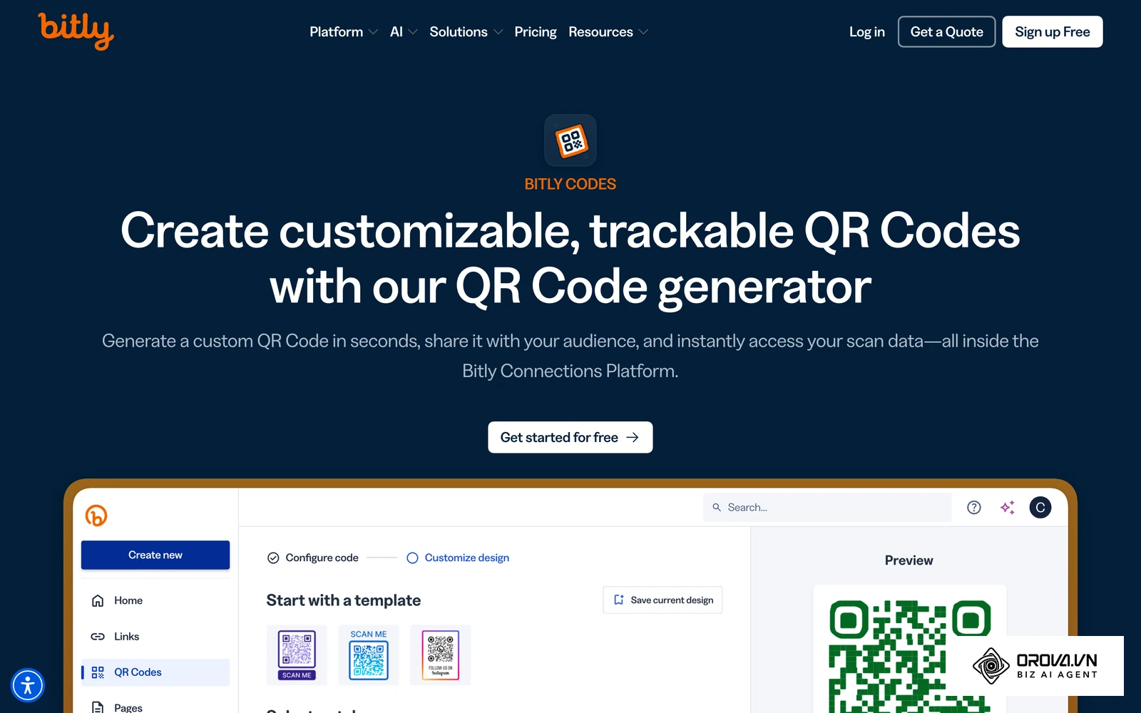 Interface QR Codes de Bitly : création d'un QR code dynamique dont la destination et le design restent modifiables après impression.