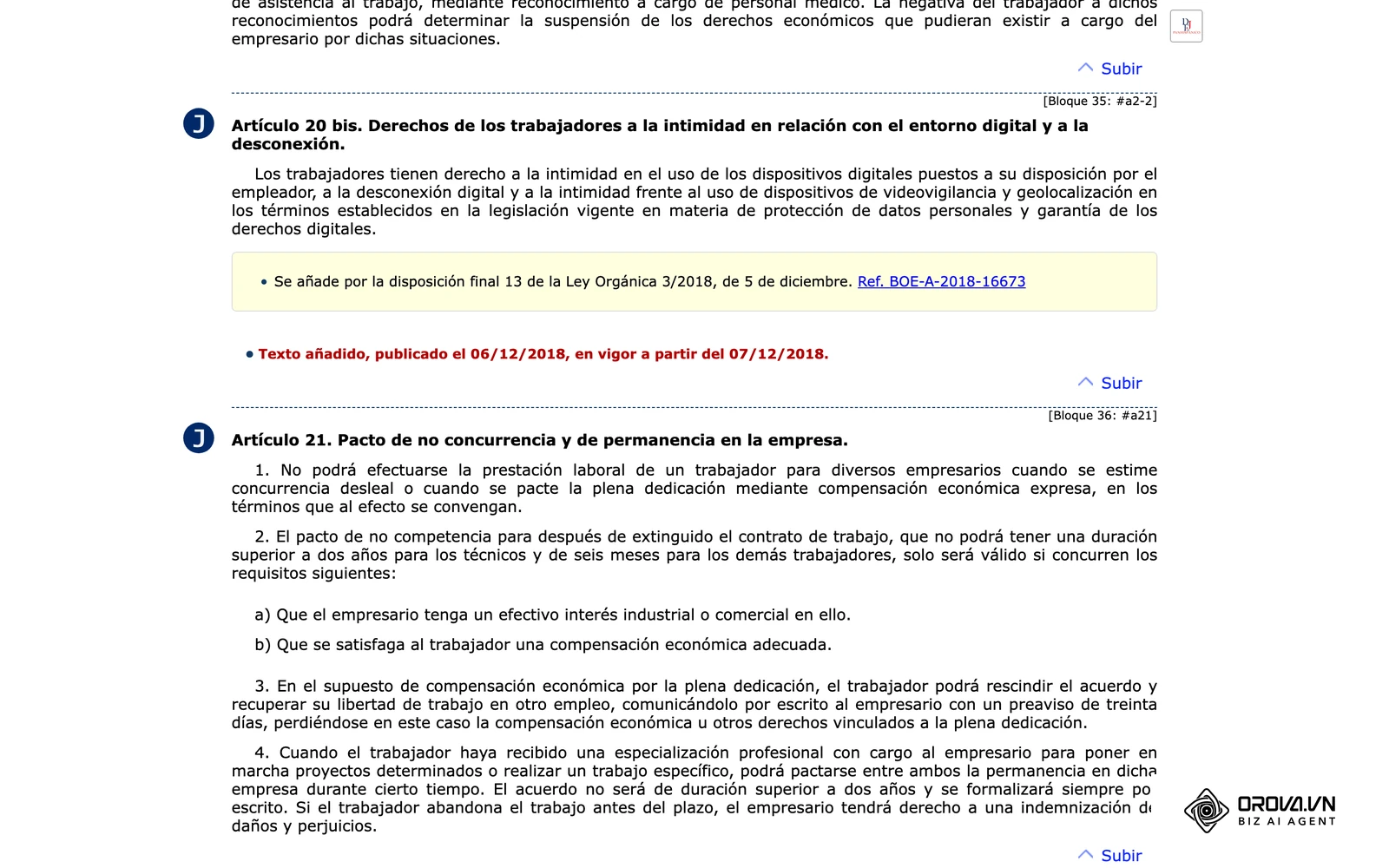 Article 20 bis de l'Estatut dels Treballadors al BOE: dret a la intimitat amb els dispositius digitals, a la desconnexió i davant la videovigilància i la geolocalització.