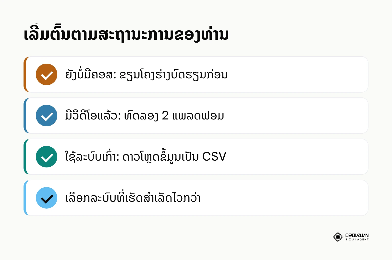 ລາຍການ: ຍັງບໍ່ມີຄອສໃຫ້ຂຽນໂຄງຮ່າງ, ມີວິດີໂອໃຫ້ທົດລອງ 2 ແພລດຟອມ, ໃຊ້ລະບົບເກົ່າໃຫ້ດາວໂຫຼດ CSV