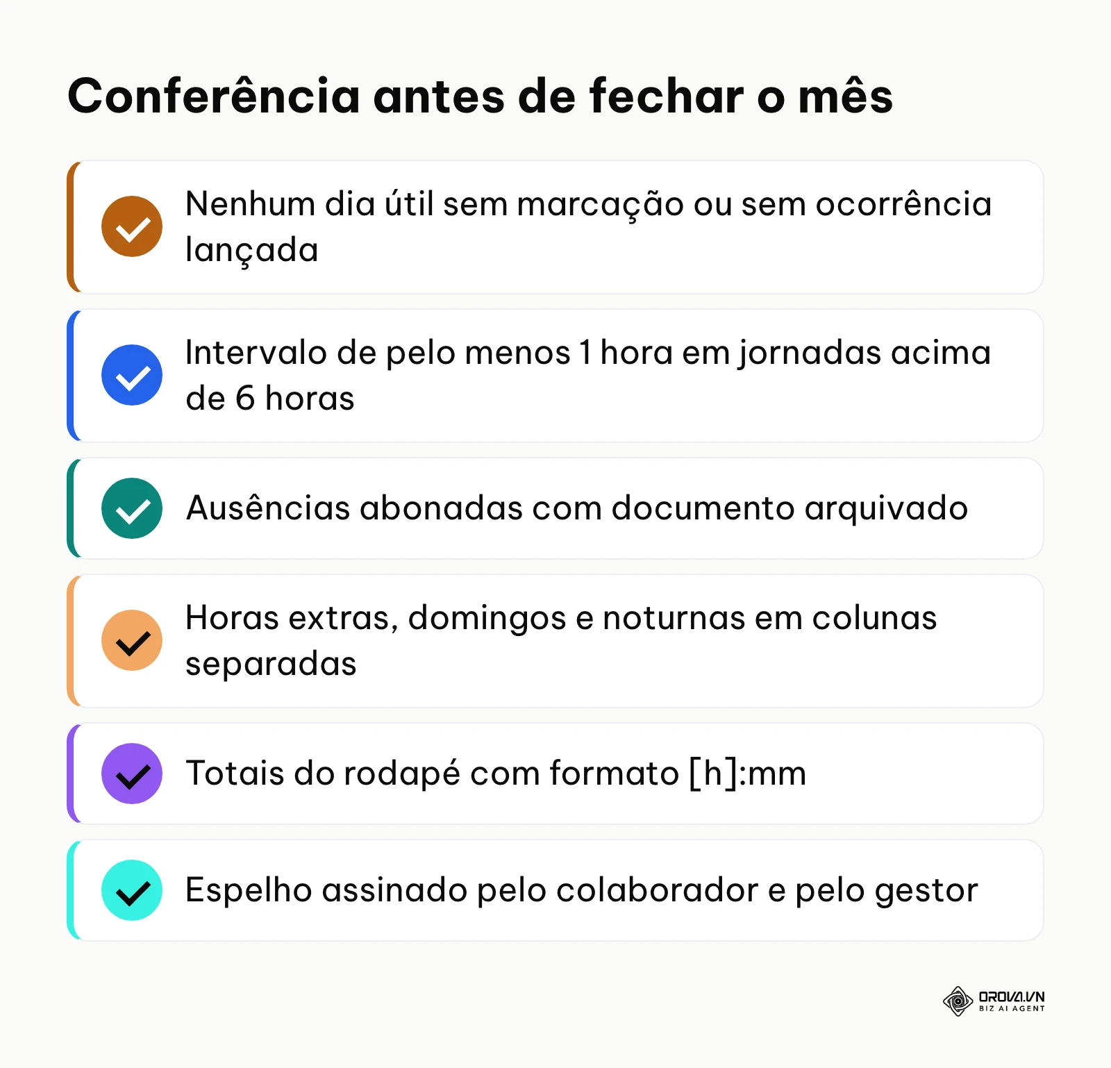 Lista de conferência da folha de ponto antes do fechamento mensal.