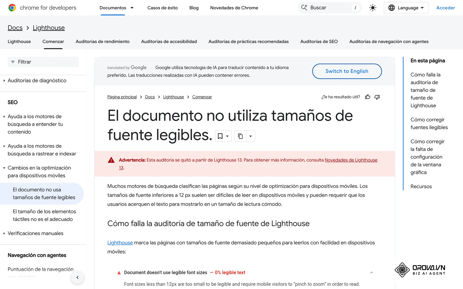 Documentación de Chrome (Lighthouse) sobre tamaños de fuente legibles en pantallas móviles.