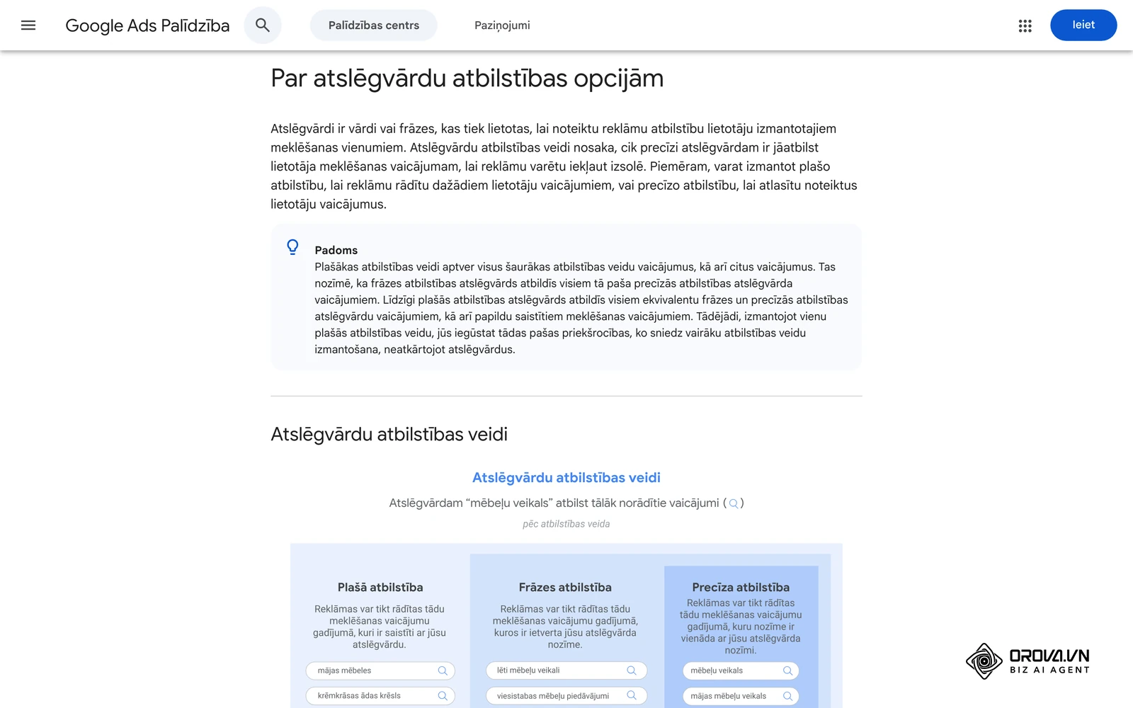 Google Ads palīdzība latviski: atslēgvārdu atbilstības opcijas (plašā, frāzes, precīzā)