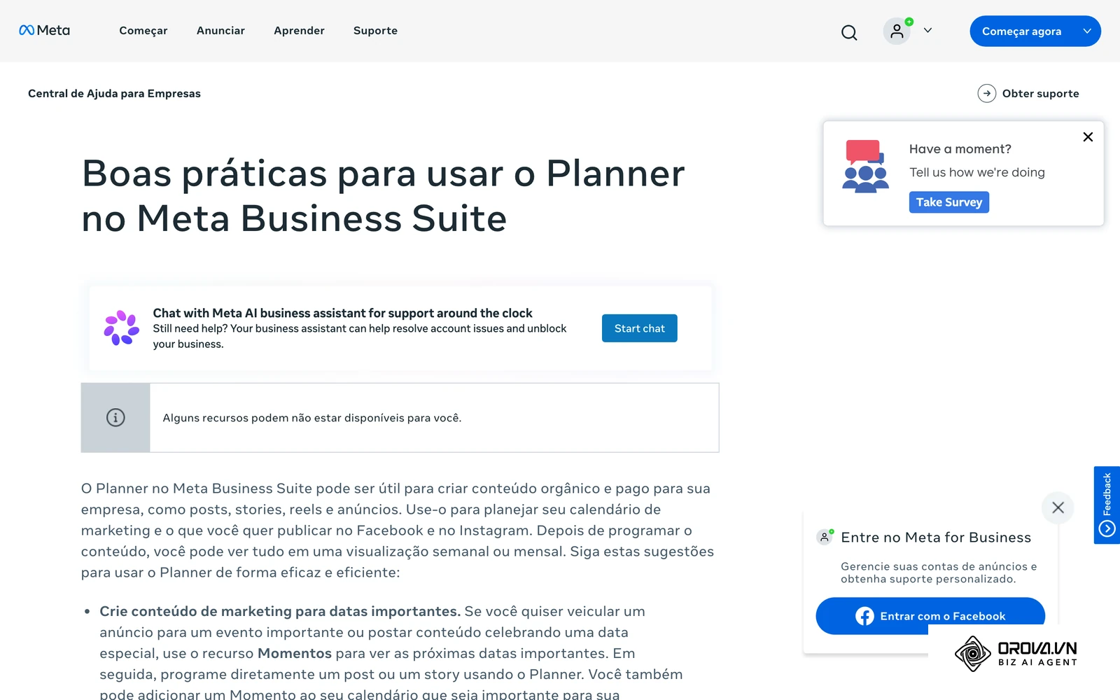 Central de Ajuda da Meta: boas práticas para usar o Planner do Meta Business Suite na visualização semanal ou mensal do calendário.