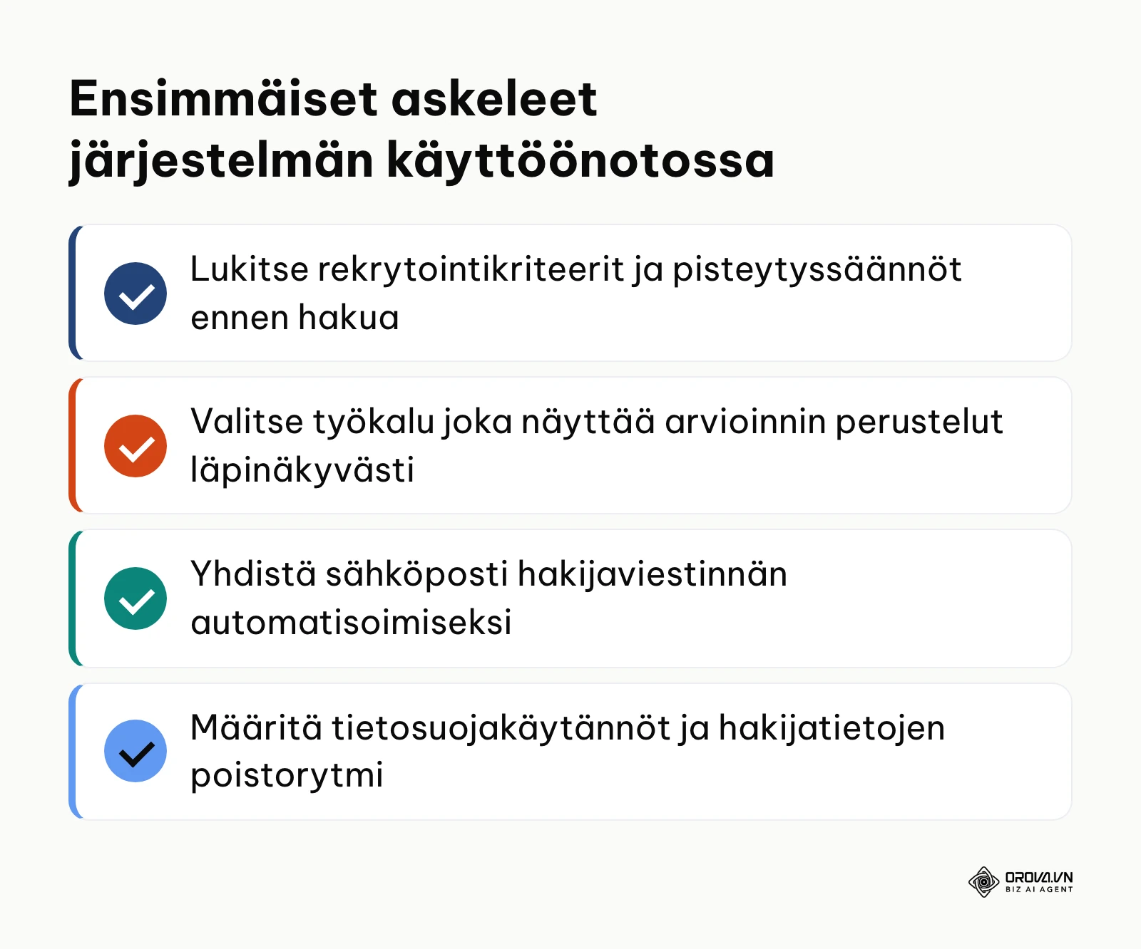 Tarkistuslista ATS-järjestelmän käyttöönoton ensimmäisistä toimenpiteistä