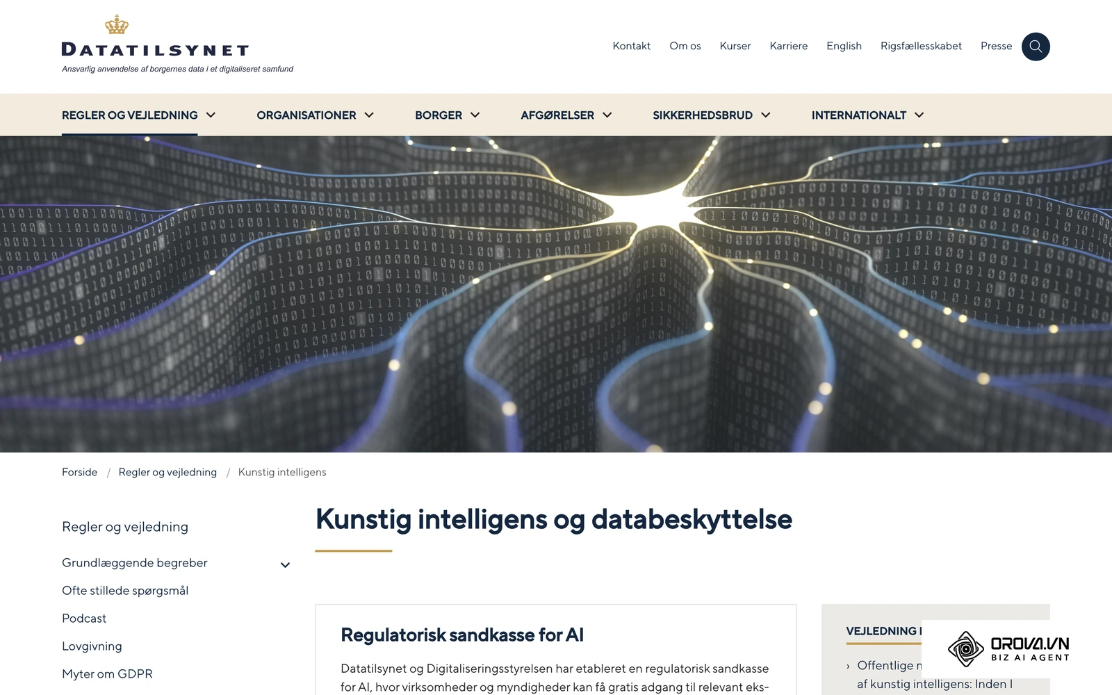 Datatilsynets side om kunstig intelligens, hvor tilsynet samler sin vejledning om brug af AI og personoplysninger.