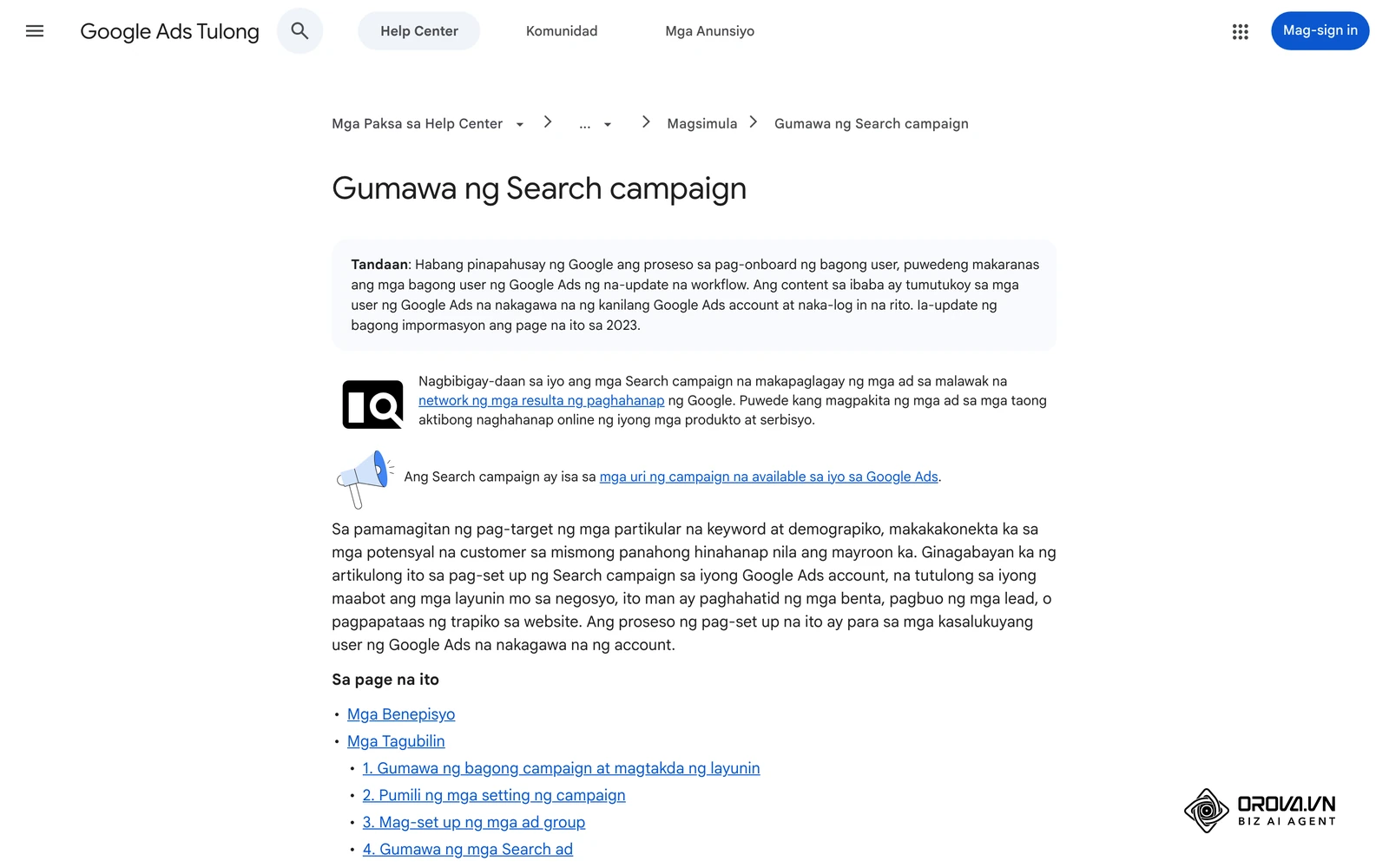 Google Ads Tulong sa Filipino: ang opisyal na hakbang sa paggawa ng Search campaign