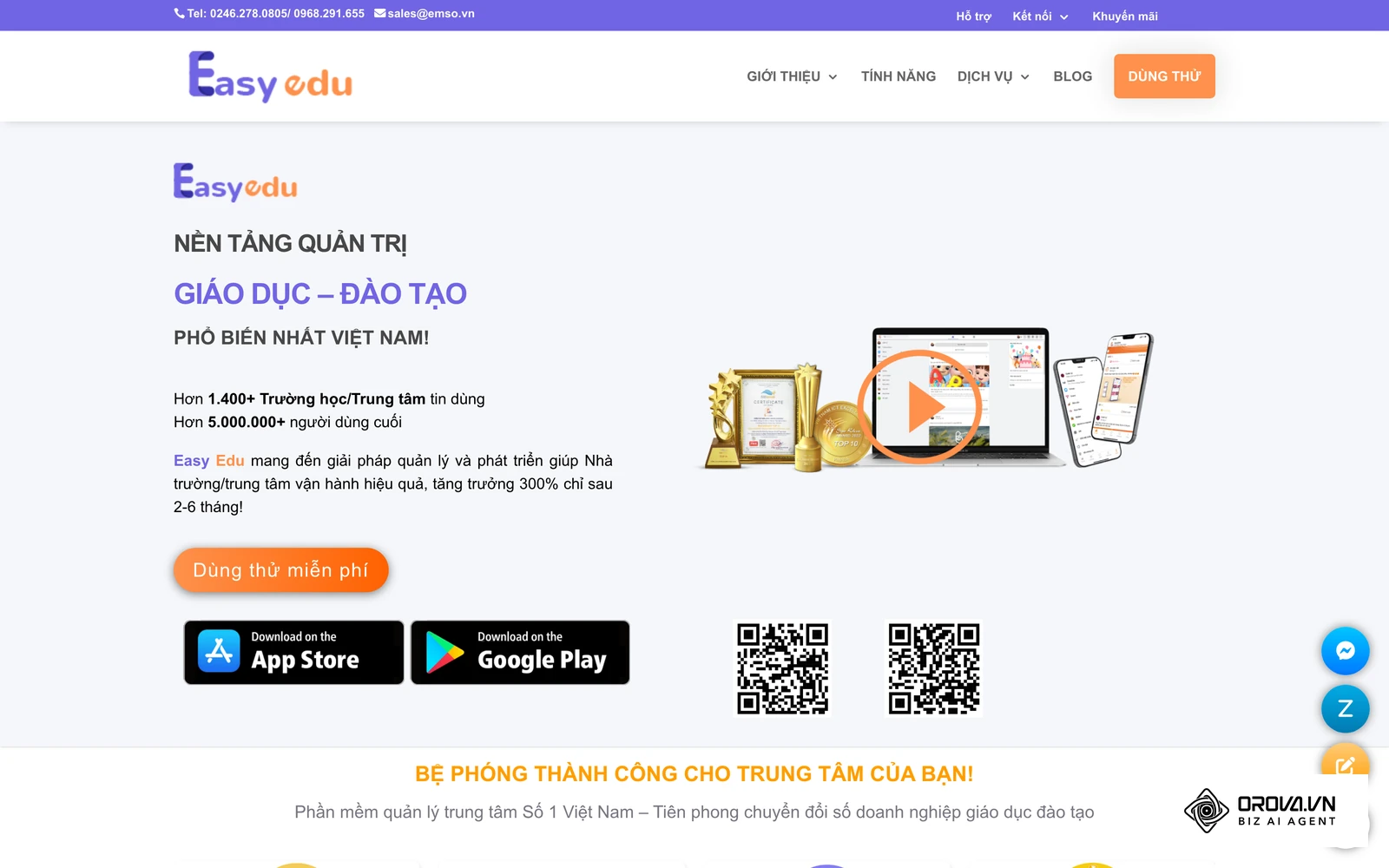 Trang chủ Easy Edu, nền tảng quản trị dành cho đơn vị giáo dục đào tạo.