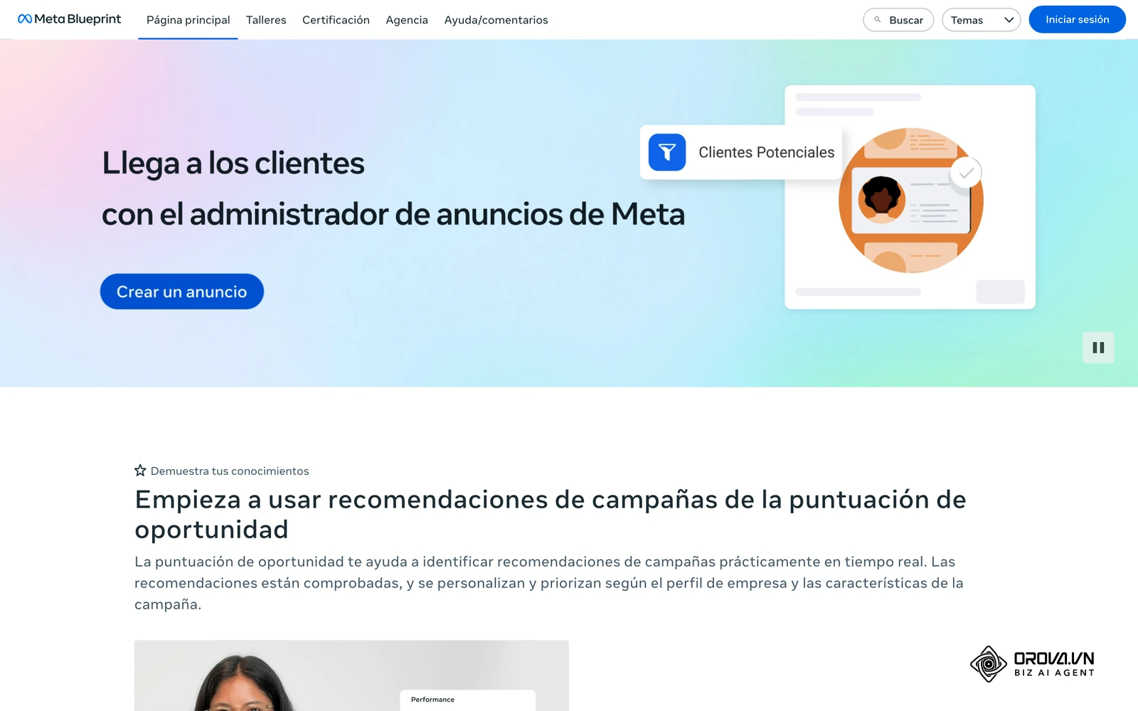 Catálogo oficial de formación de Meta Blueprint para aprender a gestionar campañas.