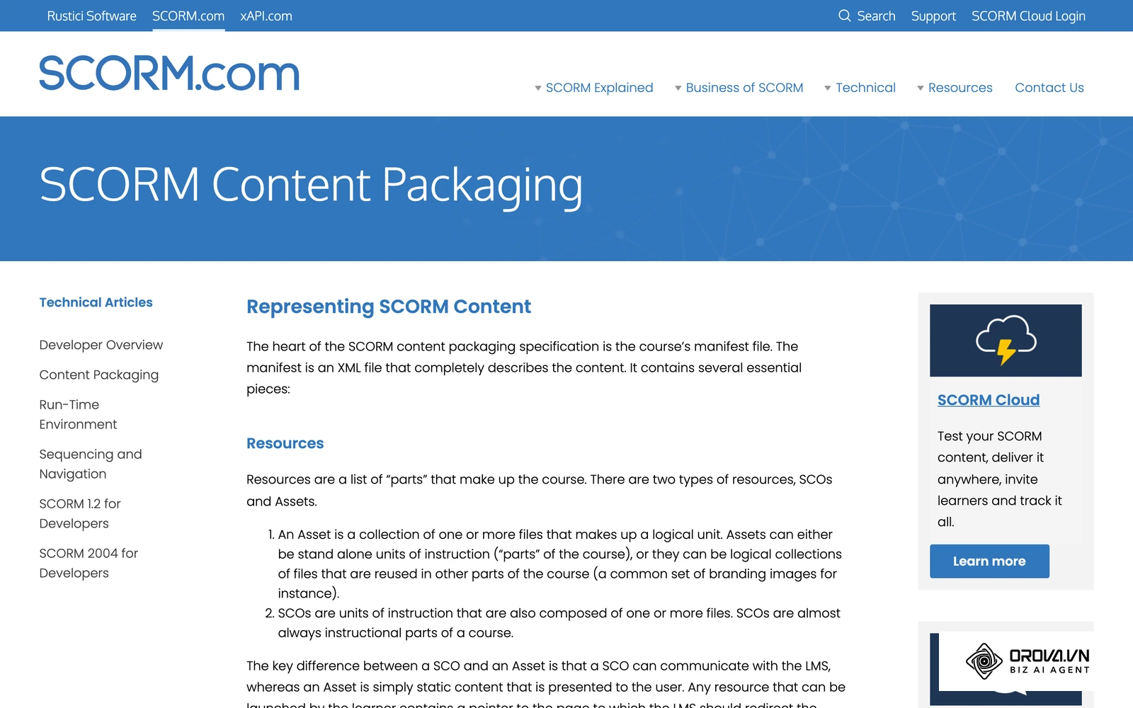 SCORM 內容封包說明頁,介紹 imsmanifest.xml 與資源檔的結構。