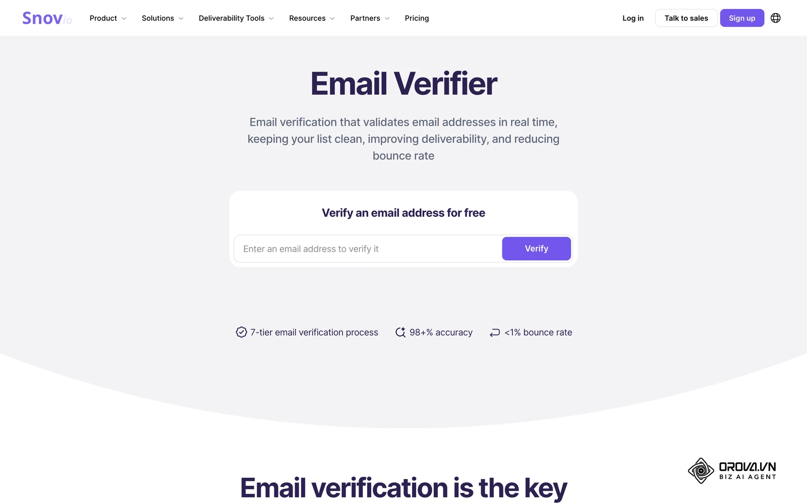 Snov.io's public Email Verifier page, an example of the mailbox checks covered in the verification checklist below.