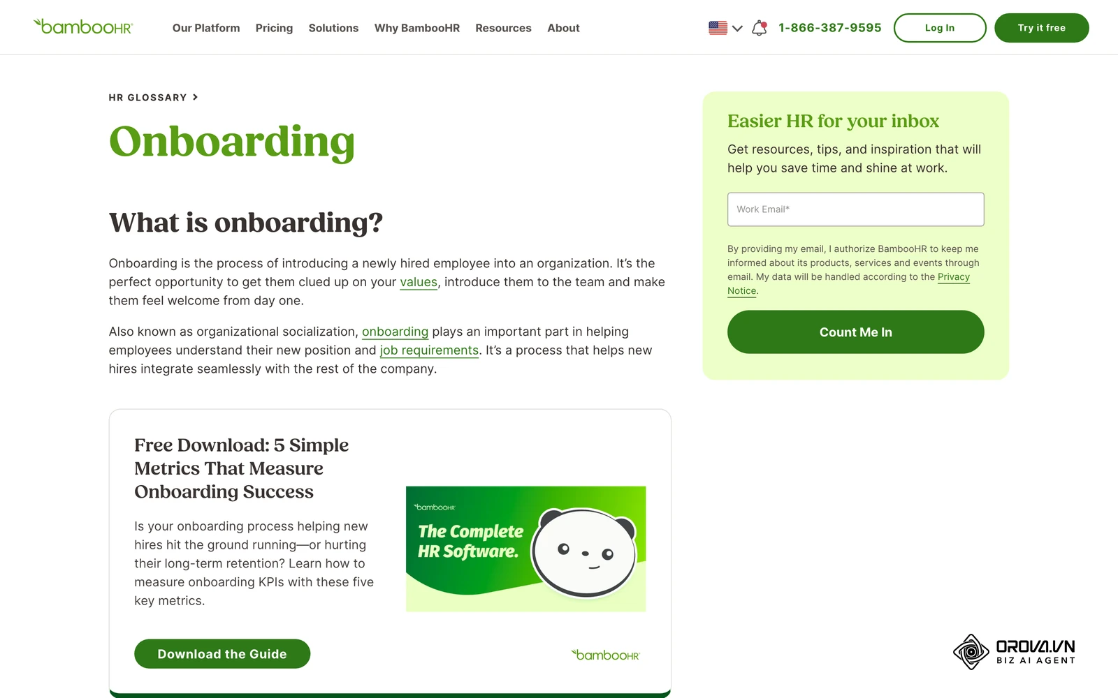 Trang giải thích khái niệm onboarding nhân viên mới của BambooHR.