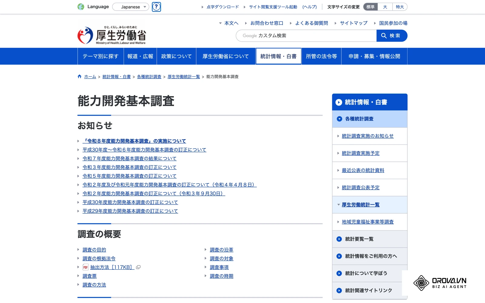 厚生労働省「能力開発基本調査」のページ。企業のOJT・Off-JTの実施状況が毎年公表されている