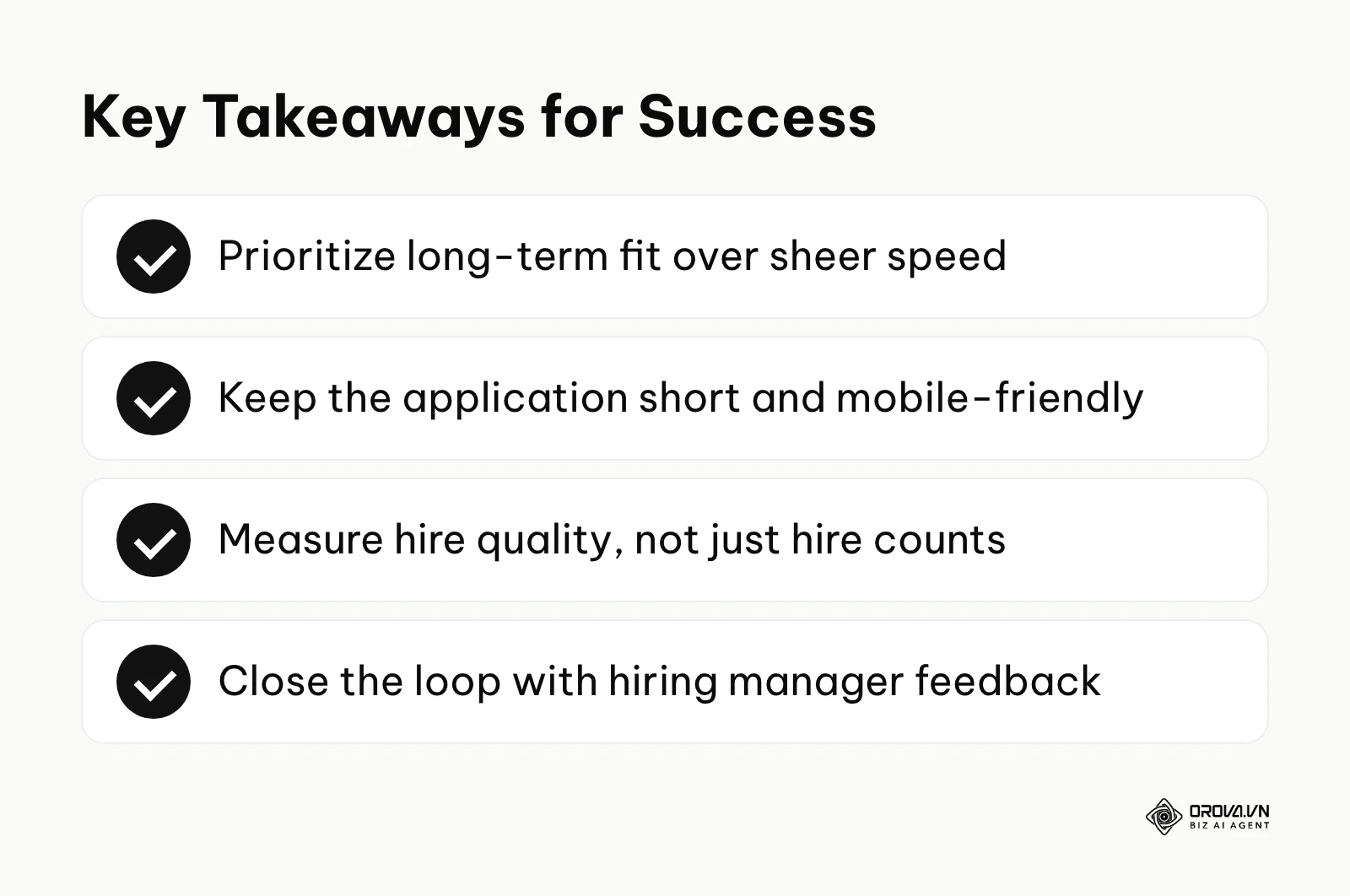 Summary checklist of key takeaways for high volume recruiting success
