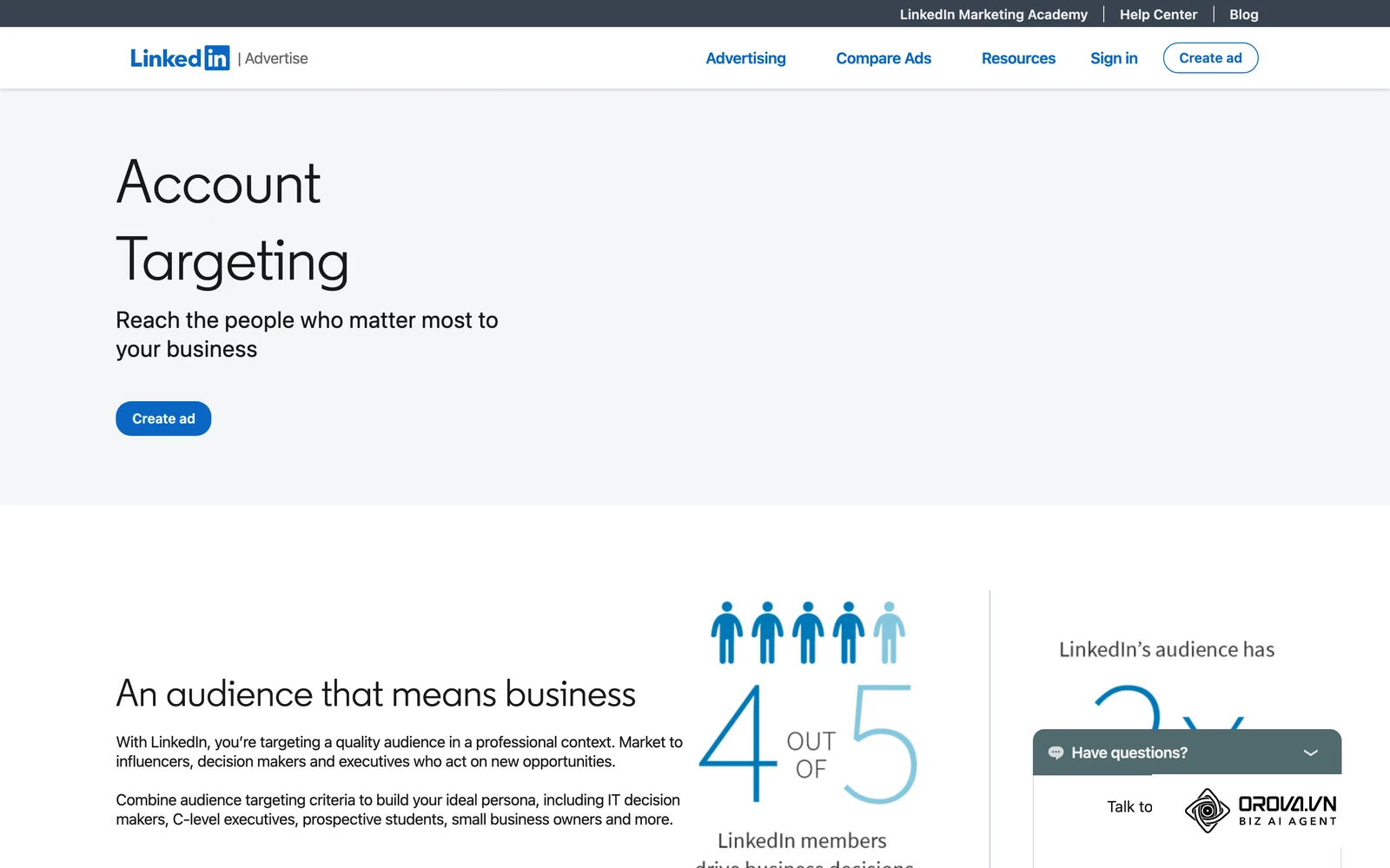 LinkedIn's official targeting page (archived copy) showing the professional attributes advertisers can target.