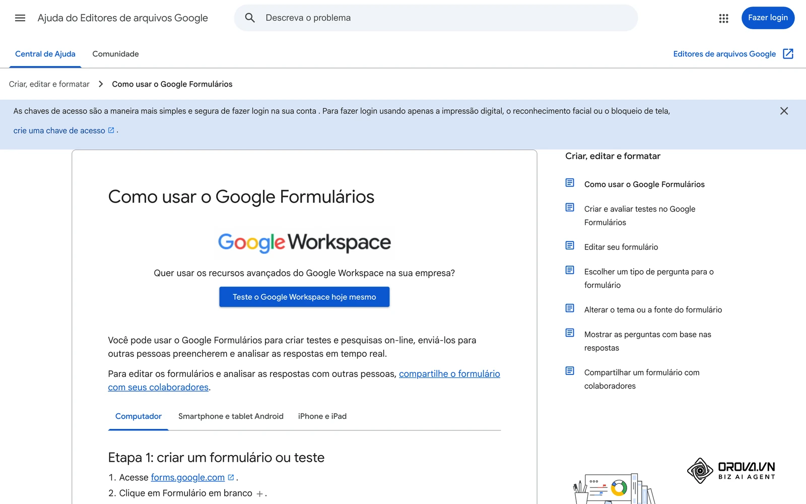 Central de Ajuda do Google Formulários em português: passo a passo para criar um formulário, útil para coletar as respostas do diagnóstico de necessidades.