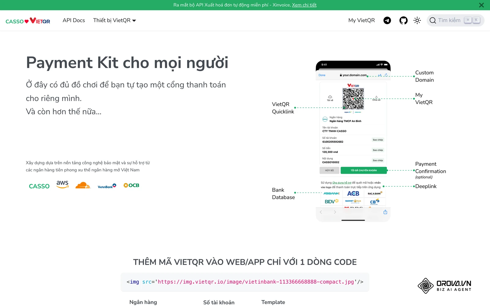 Trang về chuẩn VietQR, mã chuyển khoản quen thuộc với khách ở Việt Nam.