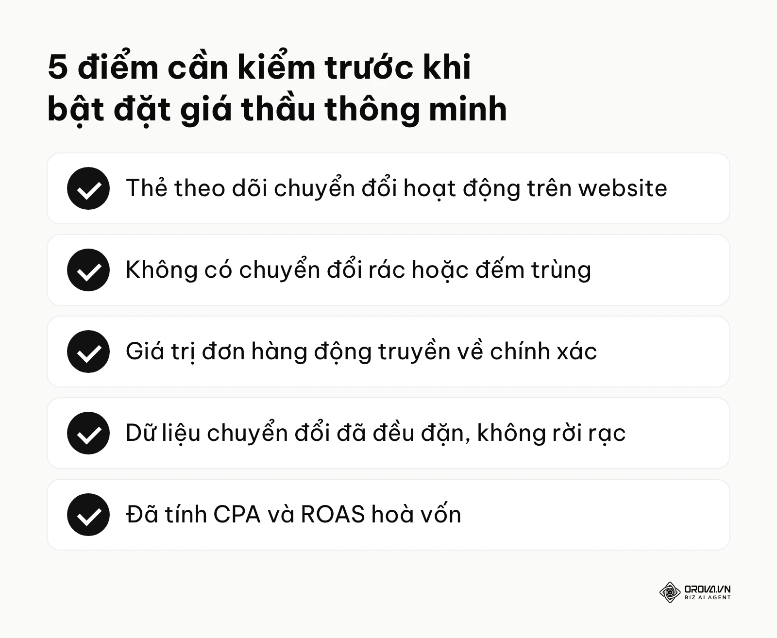 Danh sách 5 điểm kiểm tra đo lường và lợi nhuận trước khi bật đặt giá thầu thông minh