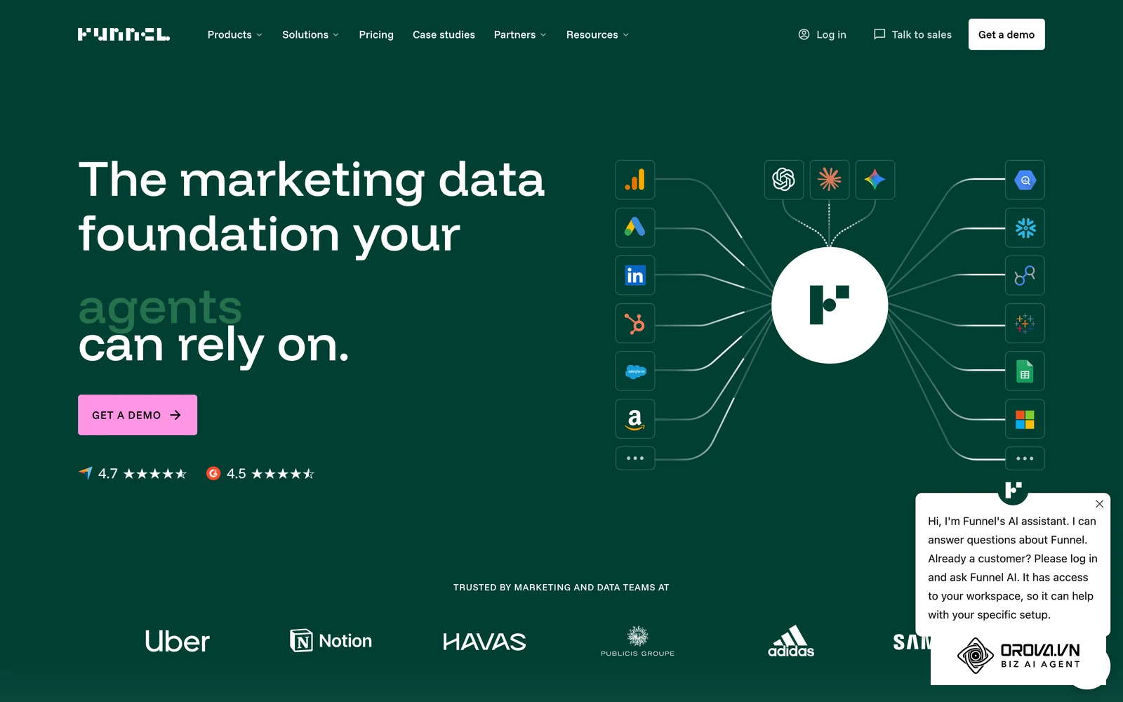 ទំព័រផ្លូវការរបស់ Funnel.io បង្ហាញចំណុចប្រទាក់វេទិកាប្រមូលទិន្នន័យទីផ្សារពីបណ្តាញផ្សាយពាណិជ្ជកម្មច្រើនចូលកន្លែងតែមួយ។
