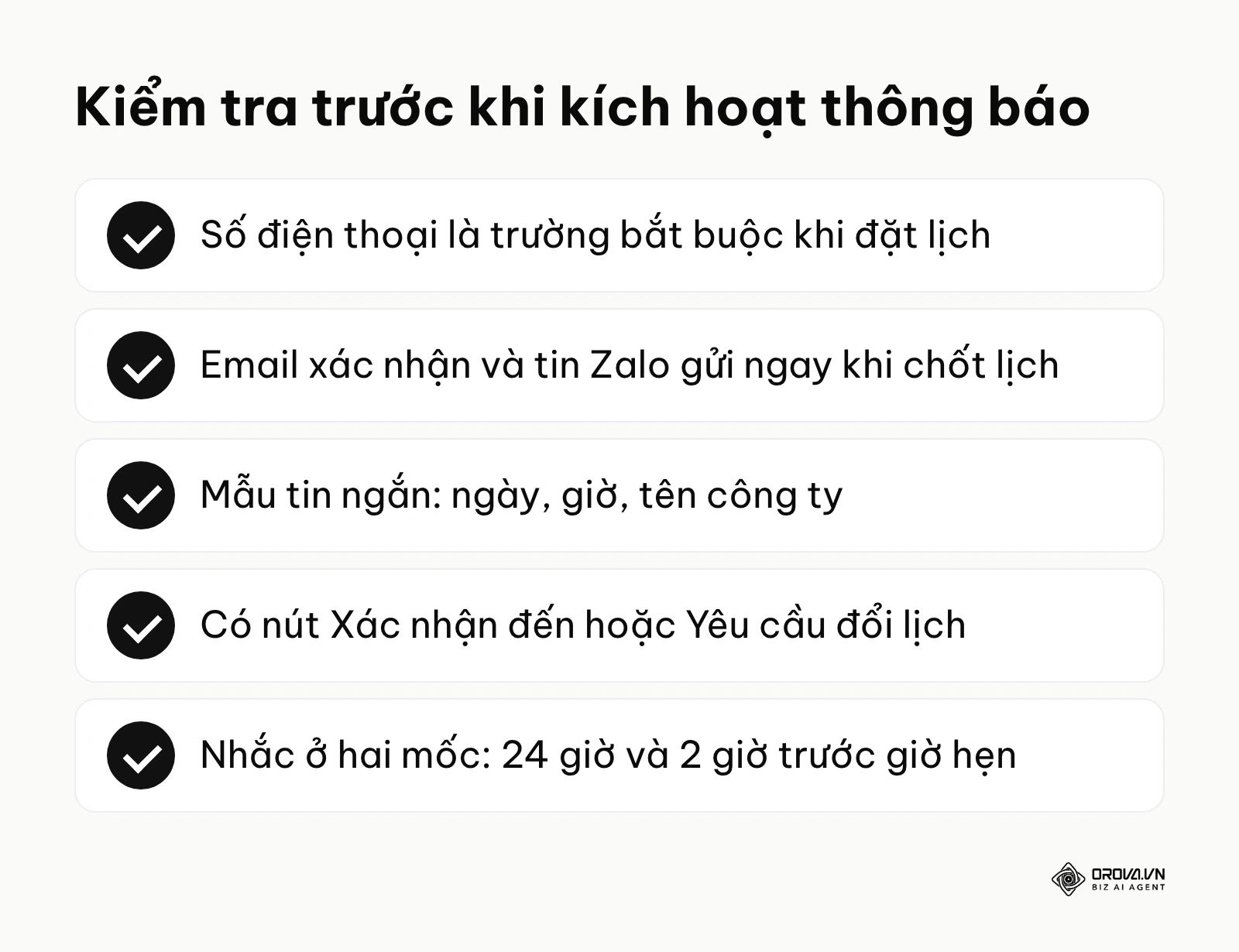 Danh sách các hạng mục cần kiểm tra trước khi chạy tự động gửi tin nhắn