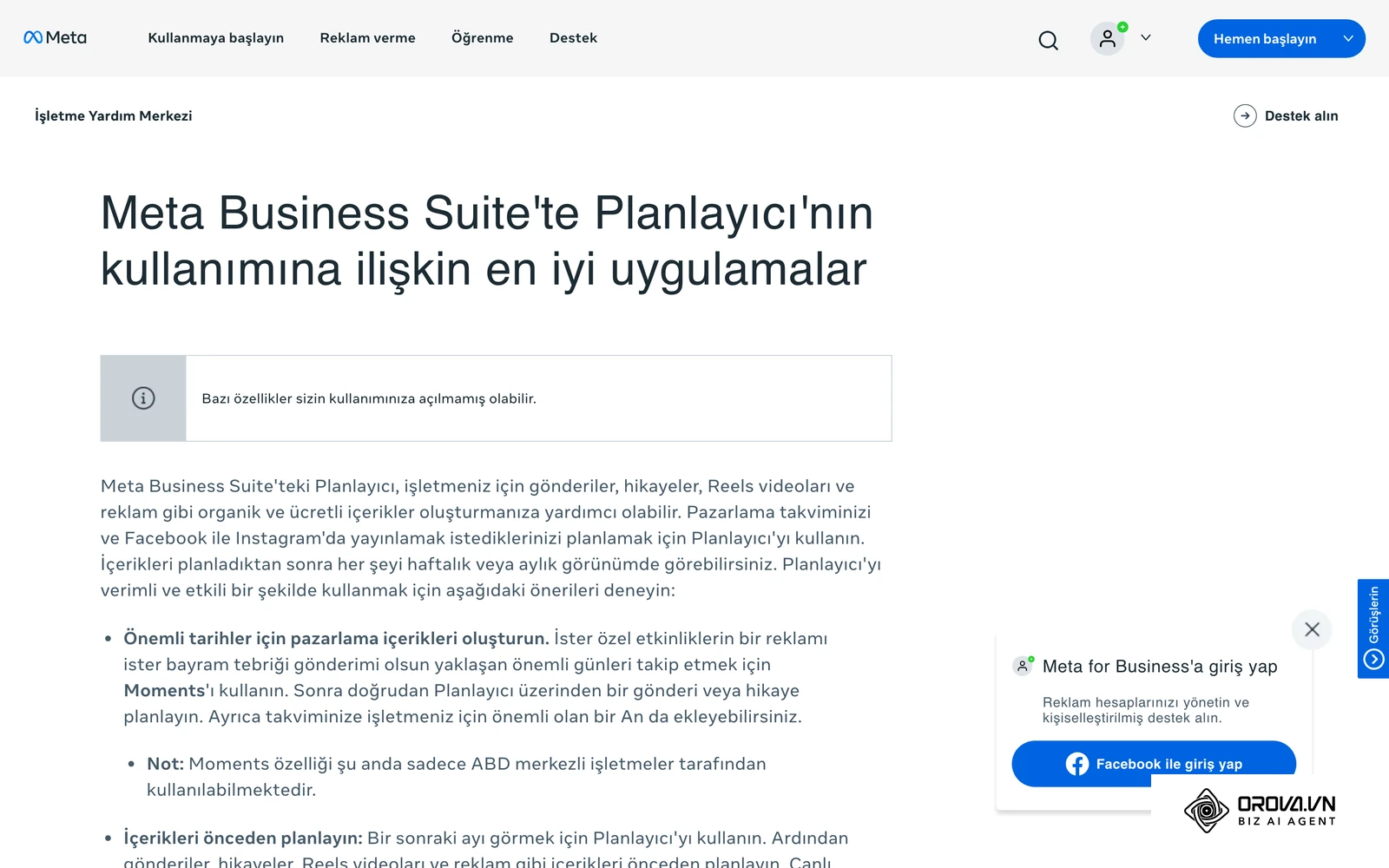 Meta Yardım Merkezi: Meta Business Suite'teki Planlayıcı için önerilen uygulamalar; içerik haftalık veya aylık görünümde listelenir.