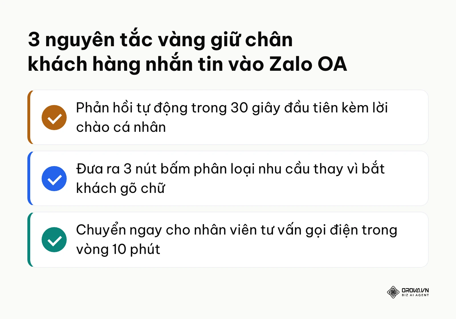 Tóm tắt nguyên tắc giữ chân khách hàng nhắn tin vào Zalo OA