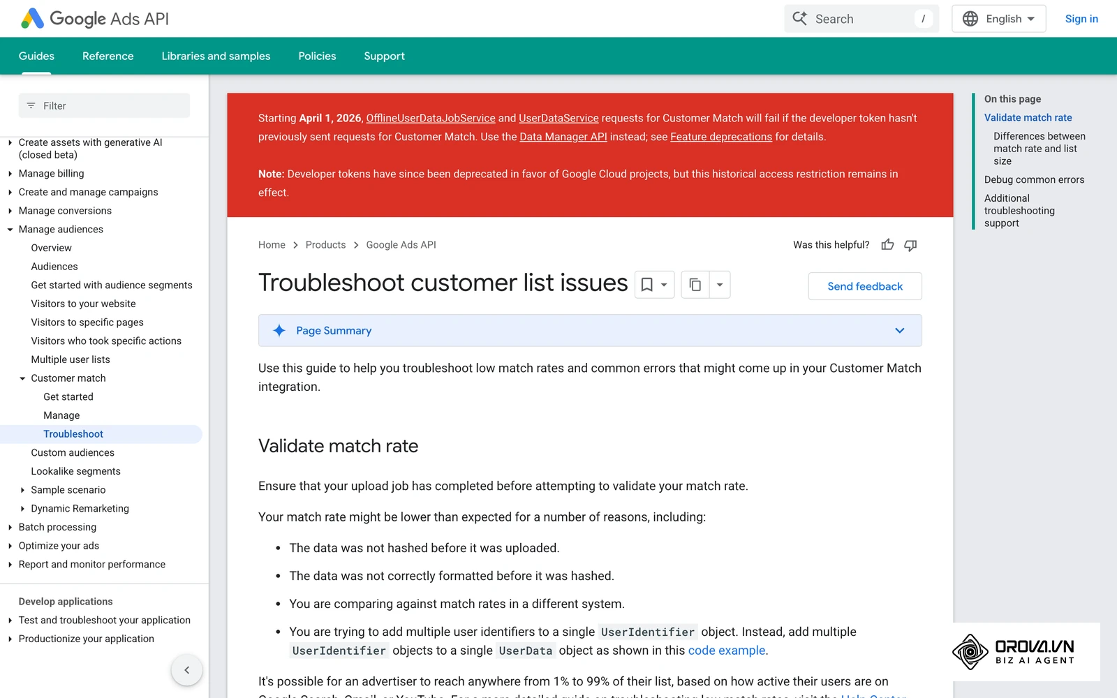 Google's developer guide to troubleshooting customer list issues.