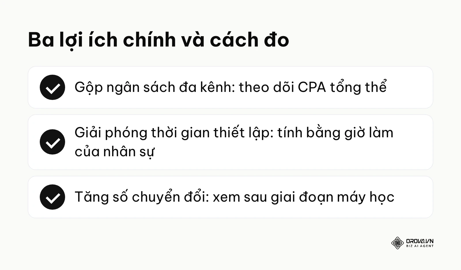 Tóm tắt ba lợi ích chính của Performance Max và chỉ số dùng để đo từng lợi ích