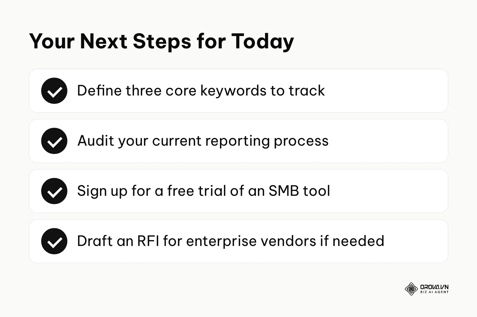 Summary checklist of immediate next steps for starting with social listening