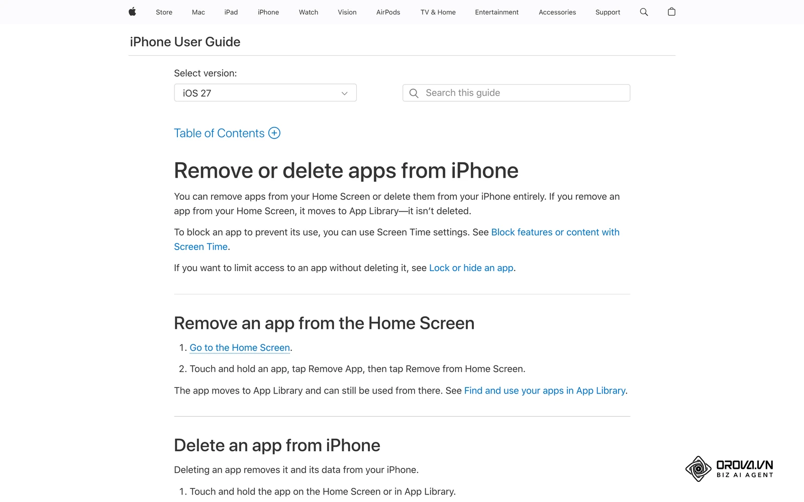 Apple's guide to deleting an app on iPhone, the first half of a clean Facebook app reinstall.