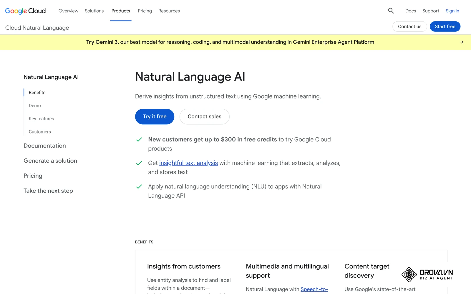 Google's Natural Language API analyzes text and returns the entities it recognizes, each with a salience score.