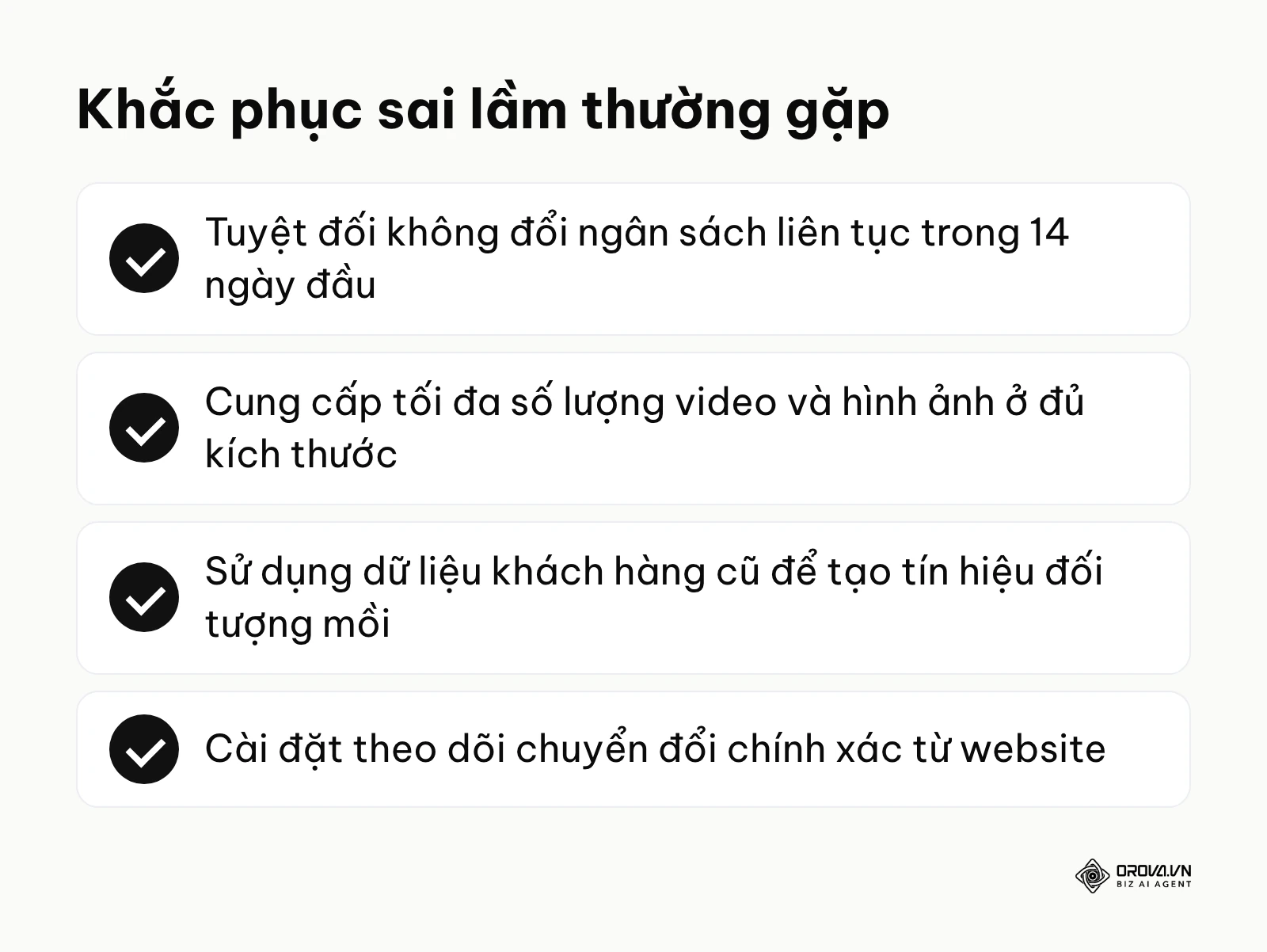 Bảng kiểm tóm tắt các hành động cần thiết để tránh sai lầm khi chạy chiến dịch mới