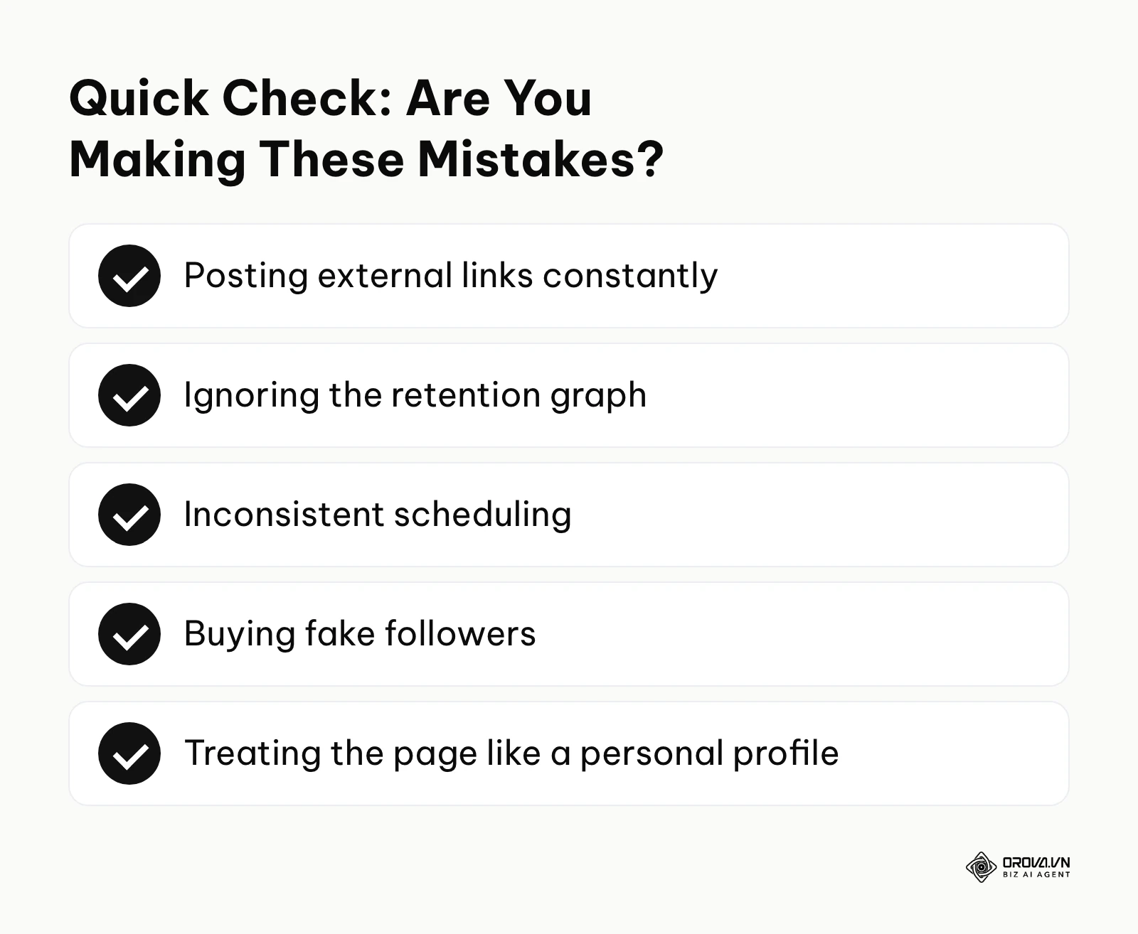 Checklist of common mistakes to avoid for page growth.