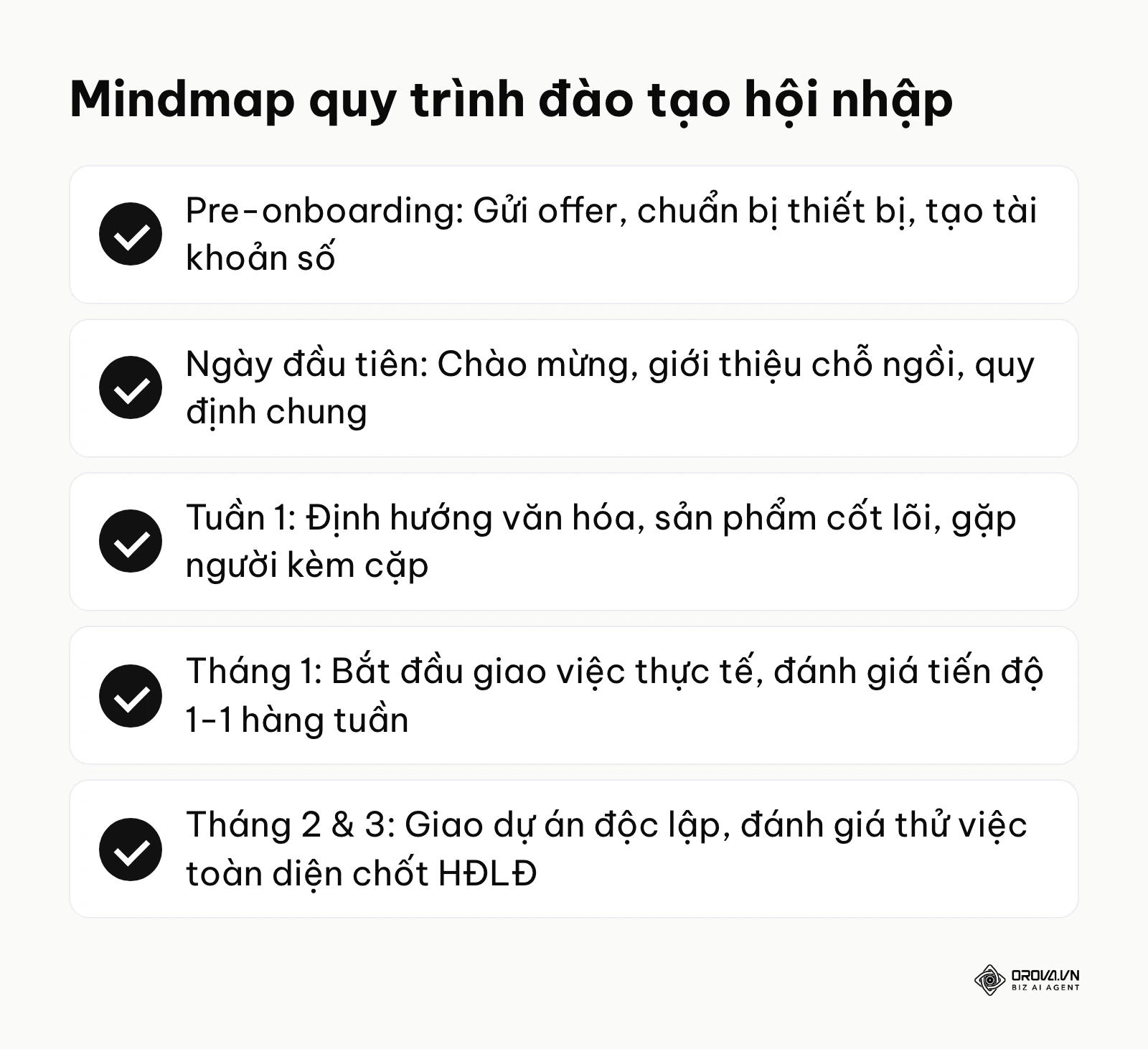 Các nhánh chính trong bản đồ tư duy quy trình onboarding