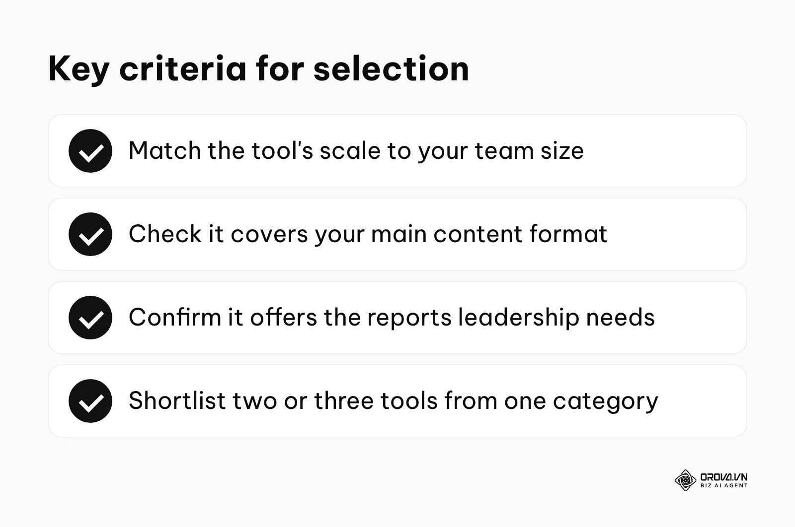 Checklist of selection criteria for platforms