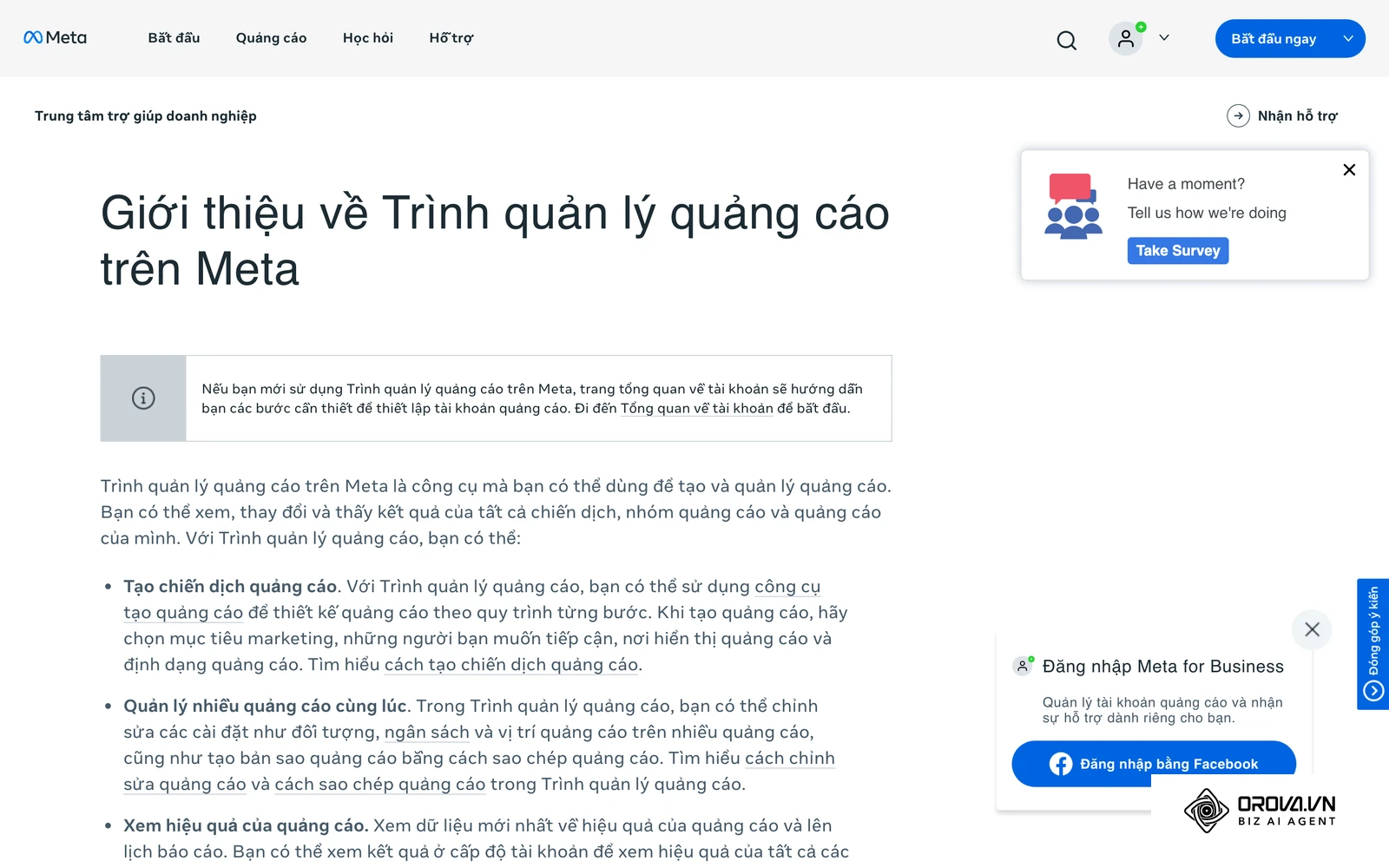 Trang trợ giúp chính thức của Meta giới thiệu Trình quản lý quảng cáo, nơi bạn mở mục Lập hoá đơn & thanh toán để xem ngưỡng